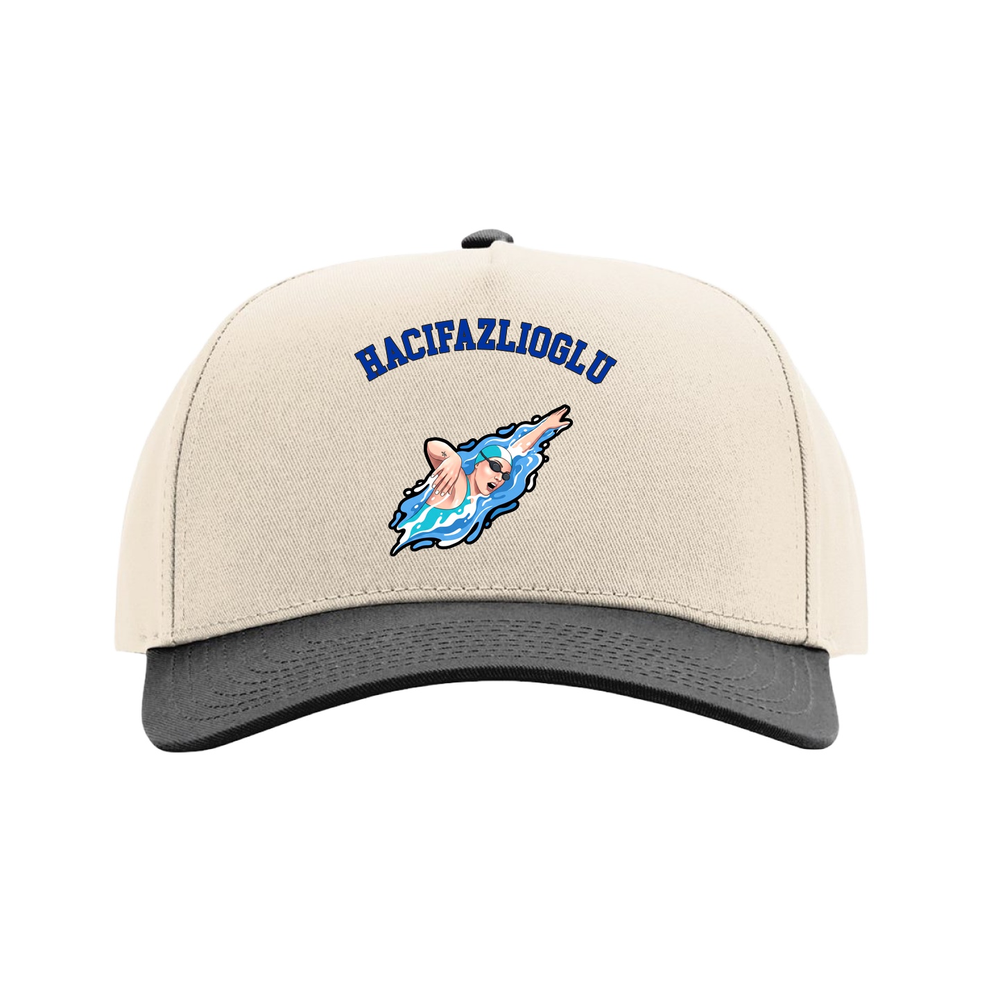 Full Fabric Five-Panel Champ Cap — Shirsey Arch in Cream/Black