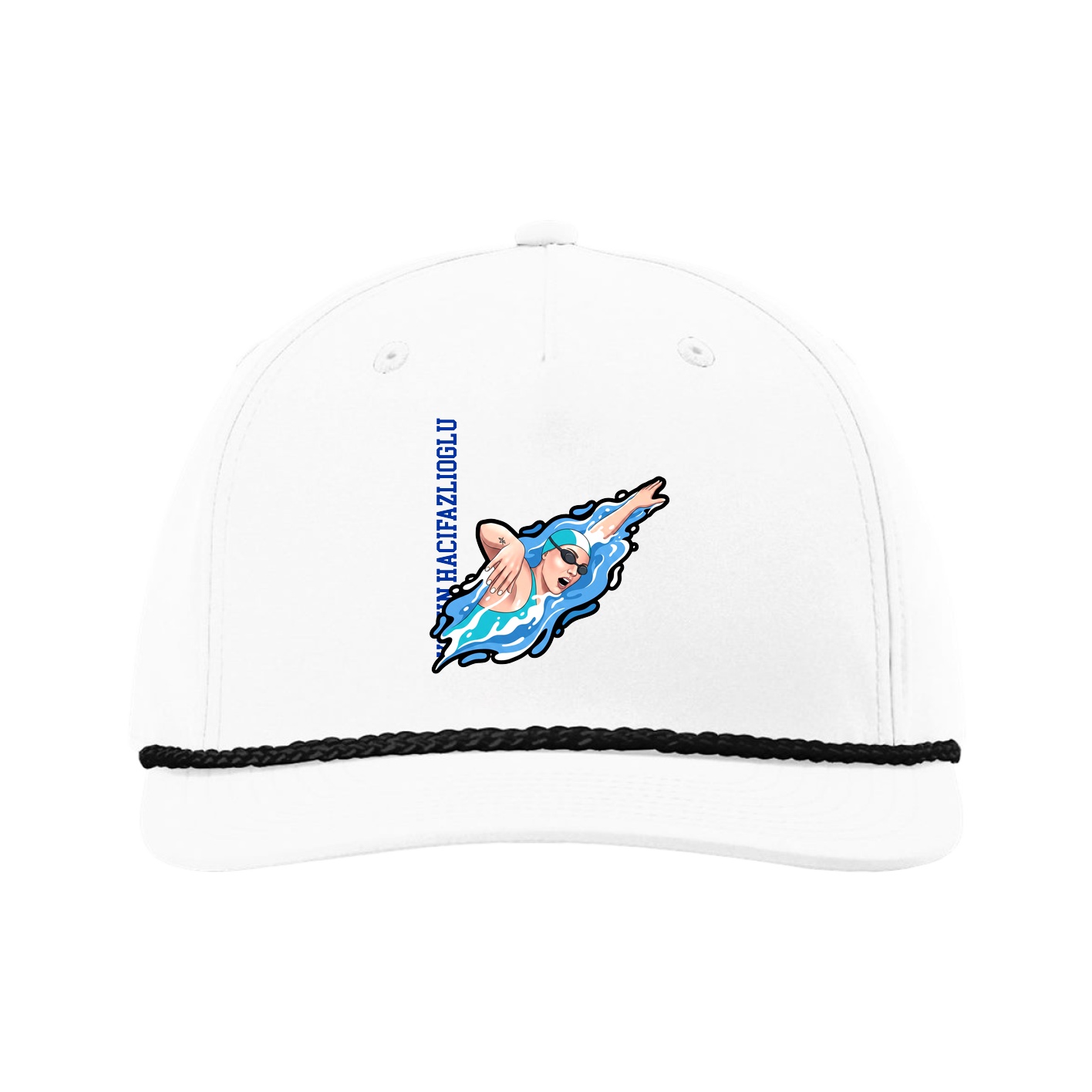 Five-Panel Classic Rope Cap — Name Vertical in White