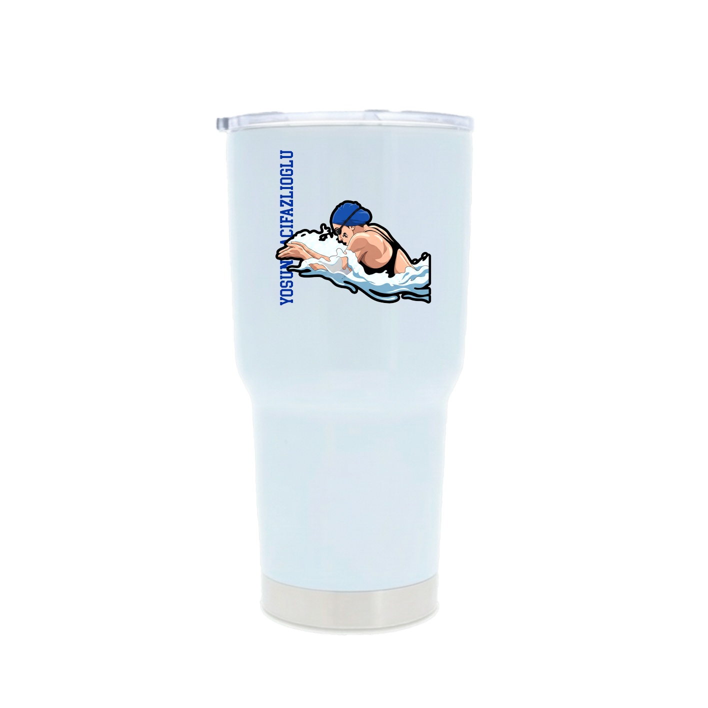 30oz Stainless Steel Tumbler — Name Vertical in White