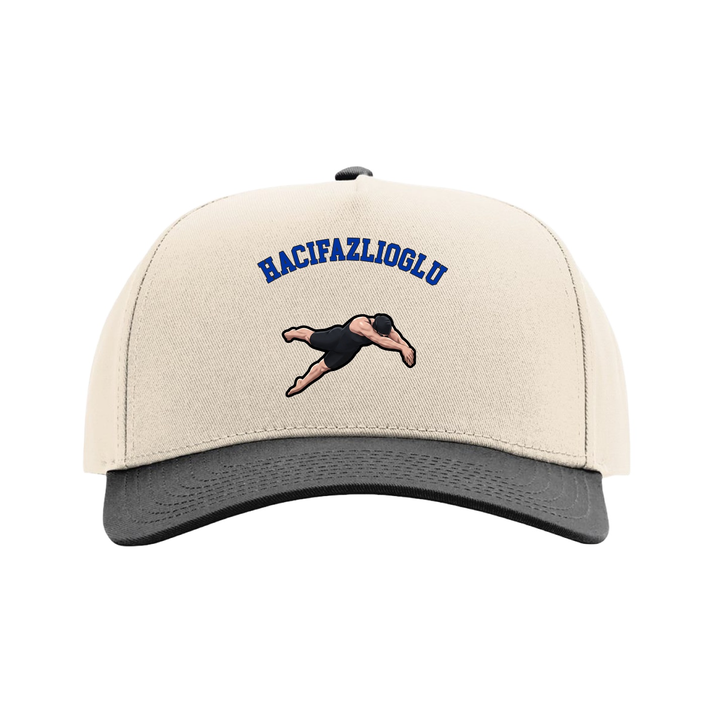 Full Fabric Five-Panel Champ Cap — Shirsey Arch in Cream/Black