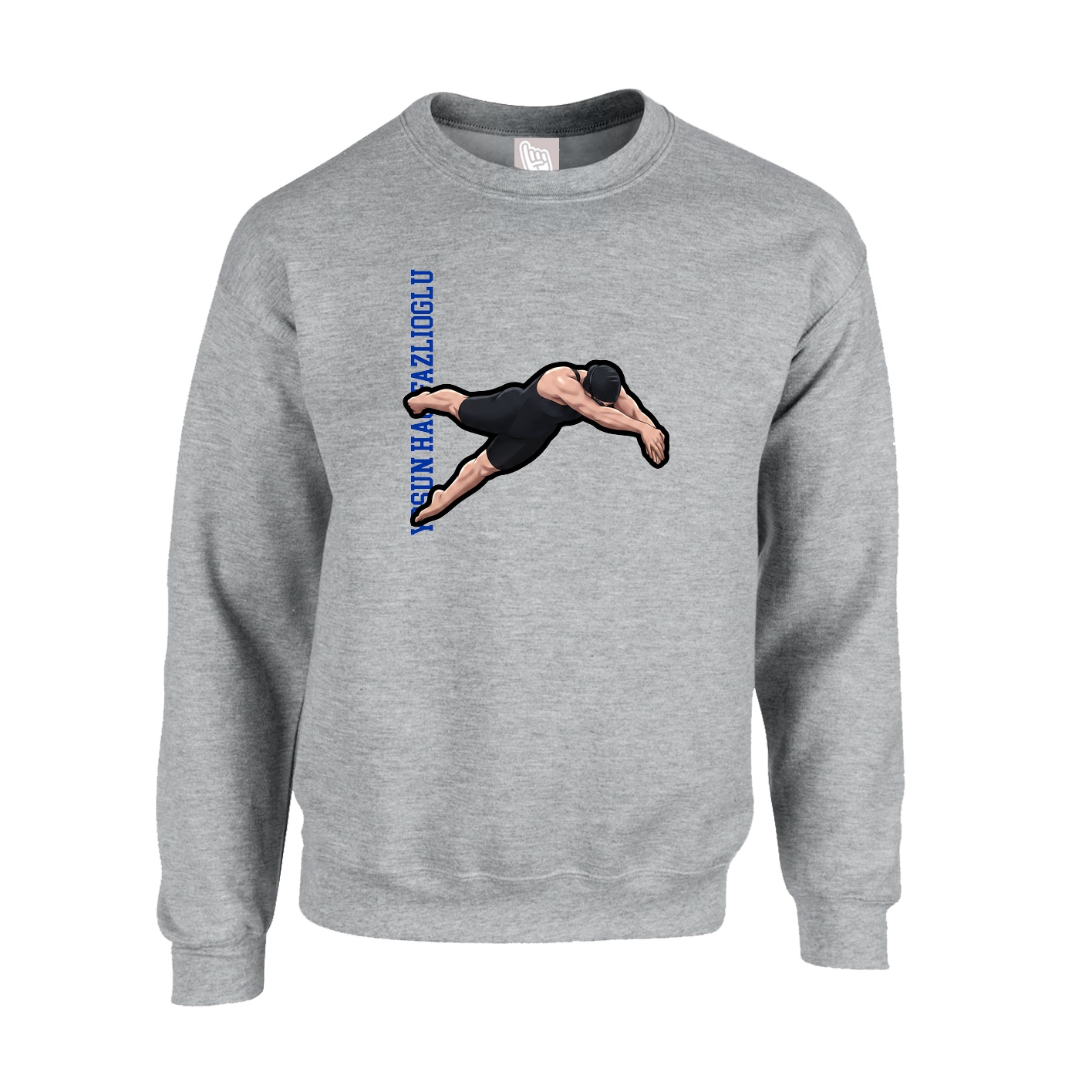 Fleece Crew — Name Vertical in Grey