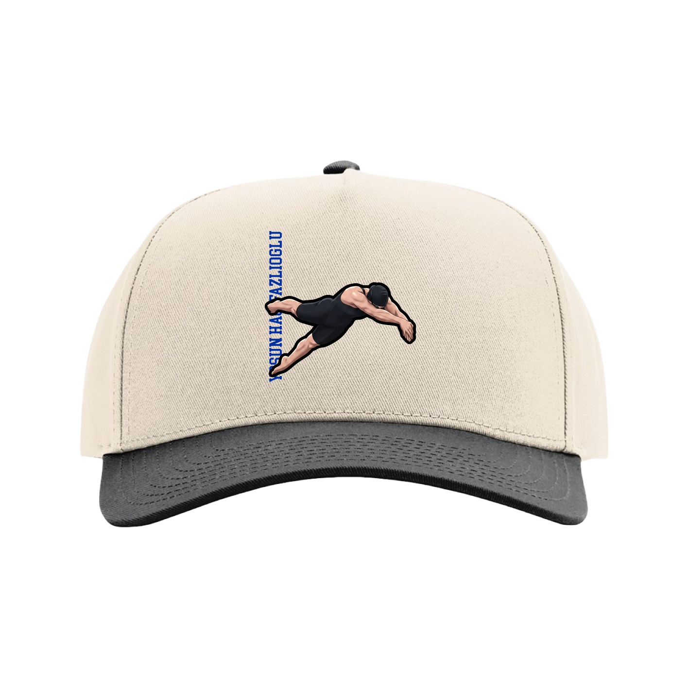 Full Fabric Five-Panel Champ Cap — Name Vertical in Cream/Black