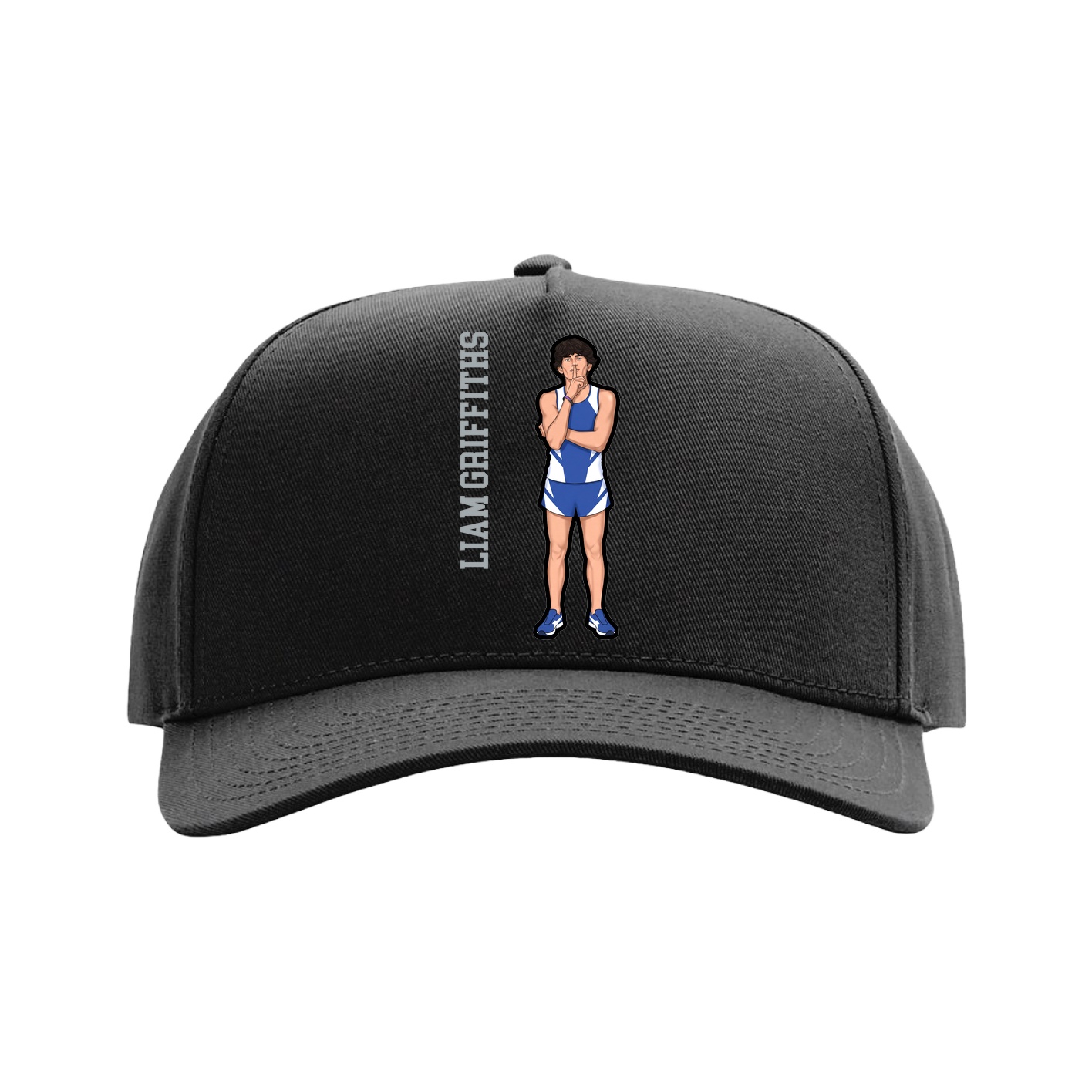 Full Fabric Five-Panel Champ Cap — Name Vertical in Black