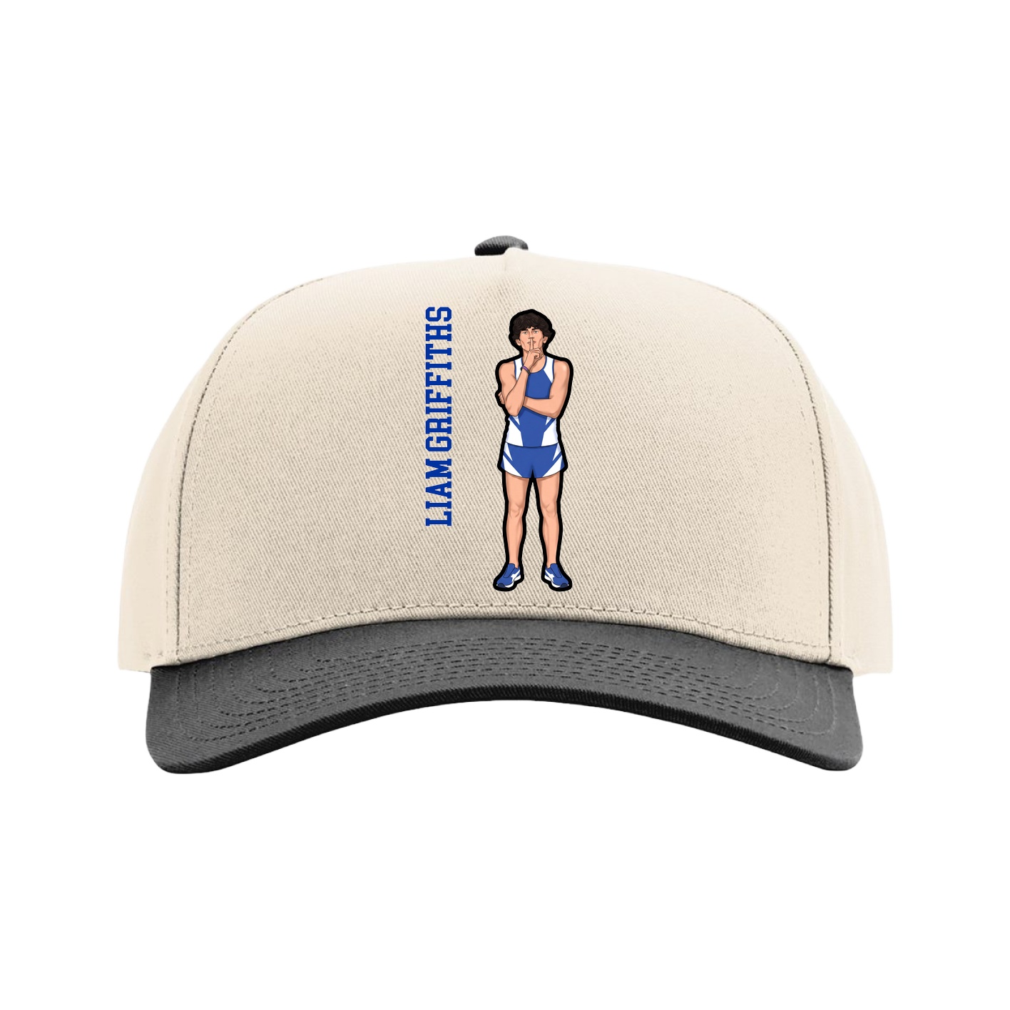 Full Fabric Five-Panel Champ Cap — Name Vertical in Cream/Black