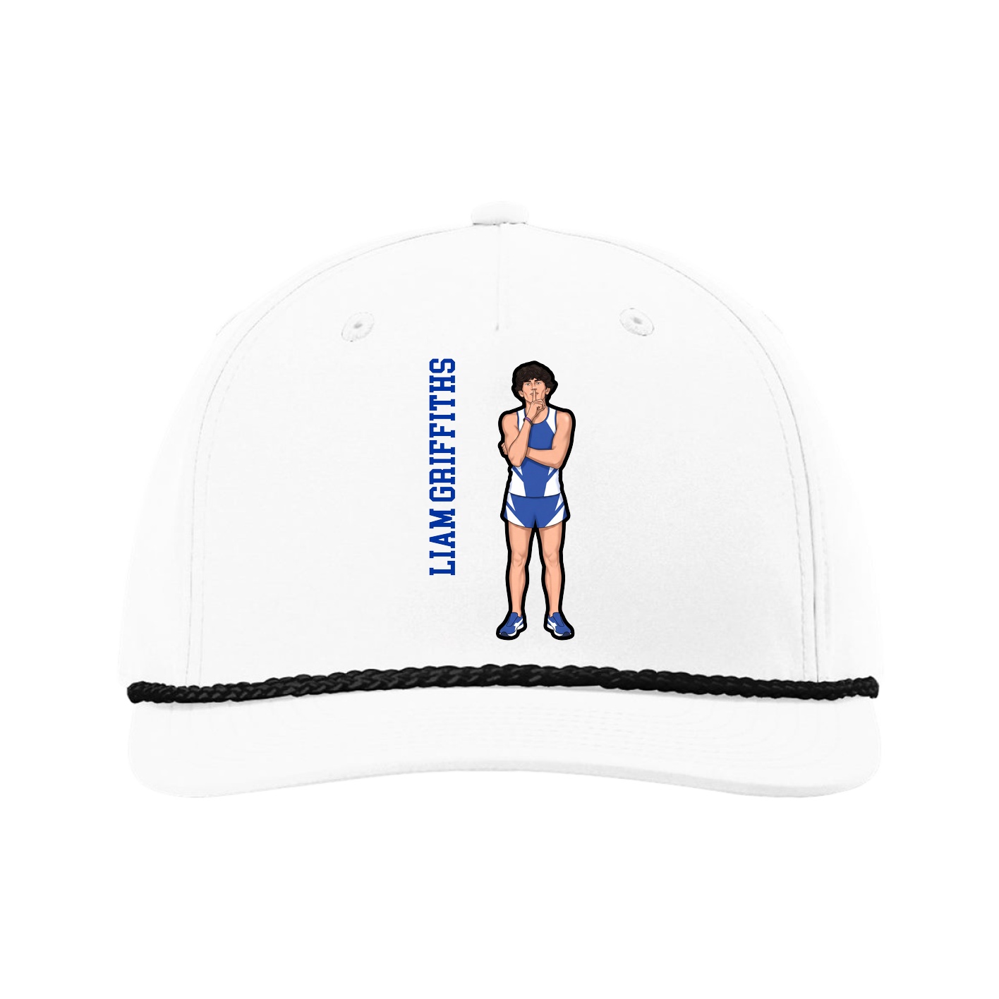 Five-Panel Classic Rope Cap — Name Vertical in White