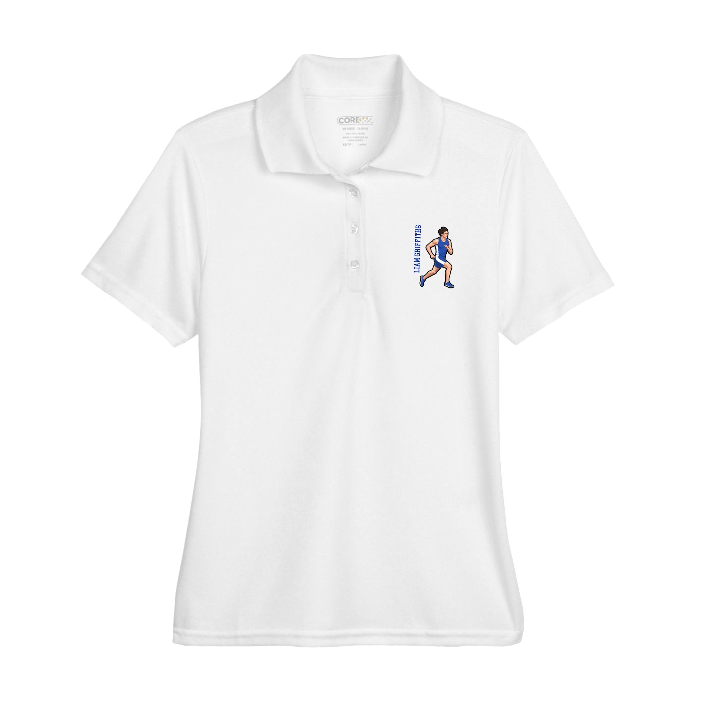 Womens Performance Polo — Name Vertical in White