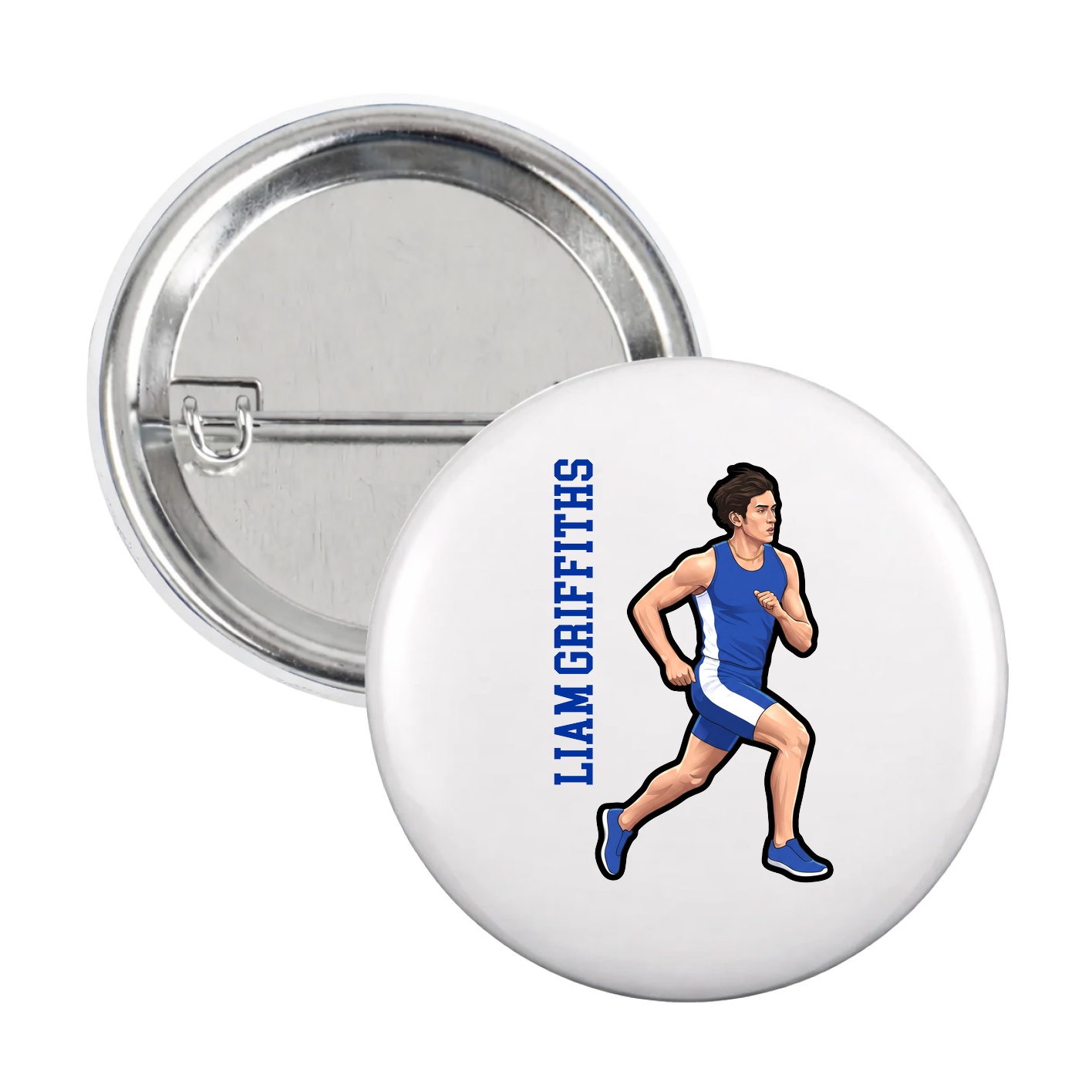 Game Day Button — Name Vertical in White