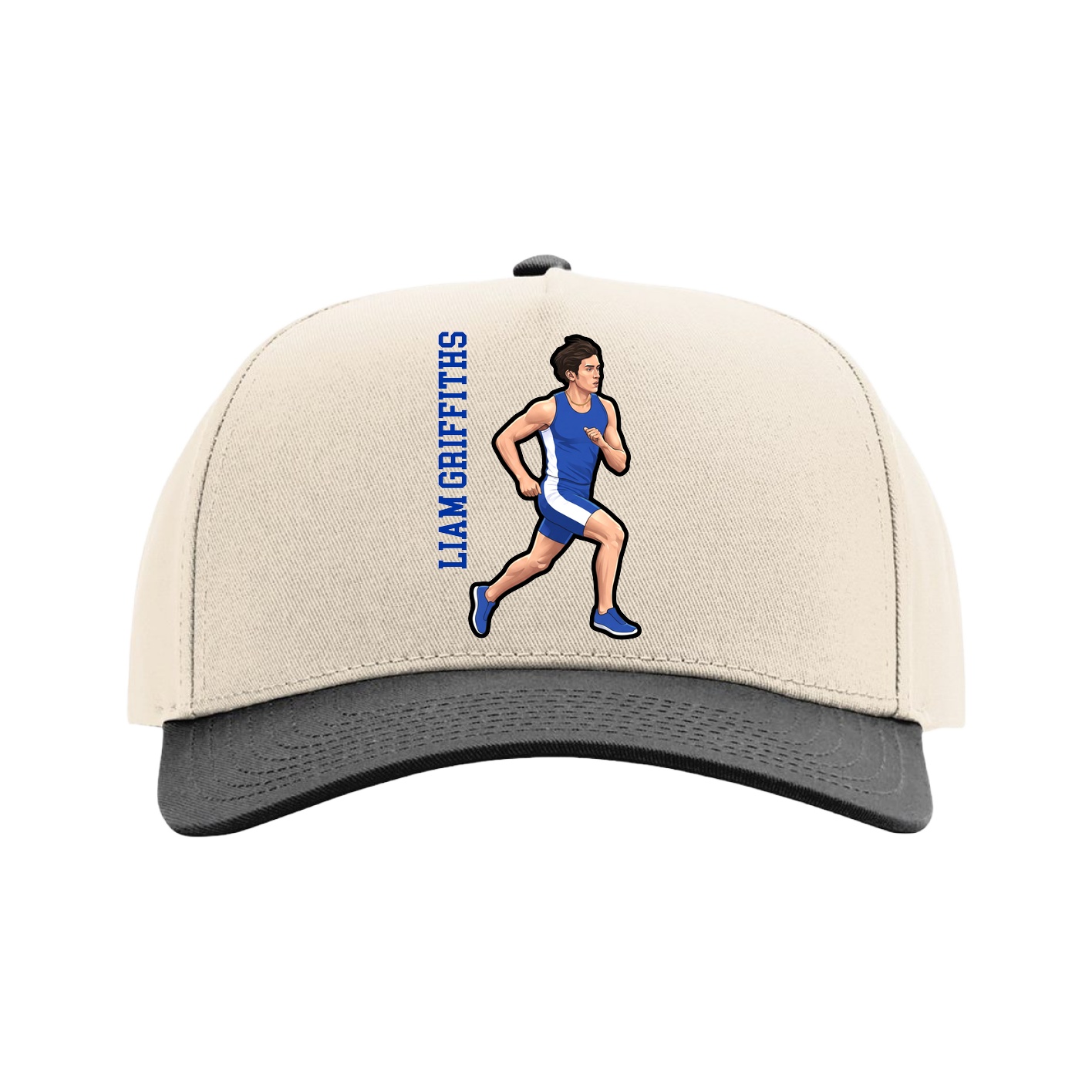 Full Fabric Five-Panel Champ Cap — Name Vertical in Cream/Black