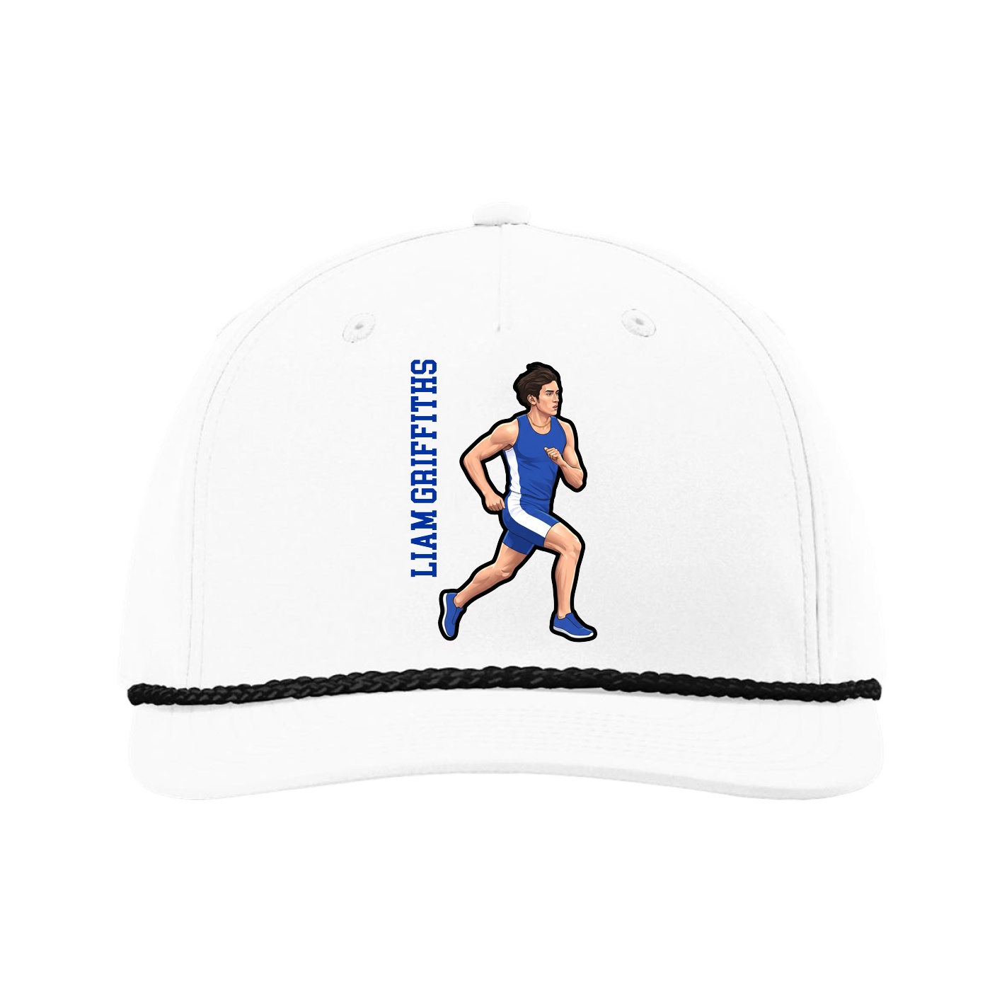 Five-Panel Classic Rope Cap — Name Vertical in White