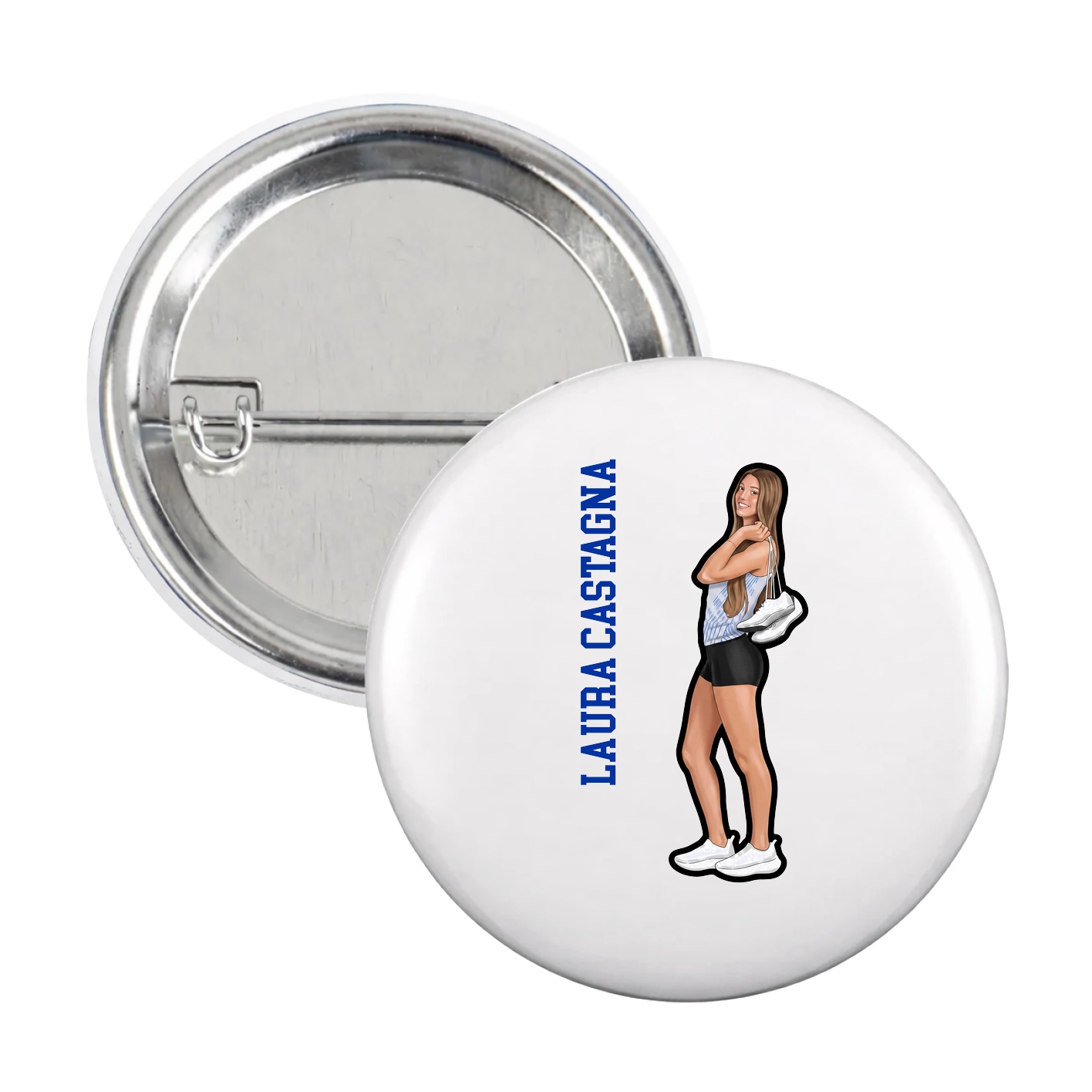 Game Day Button — Name Vertical in White