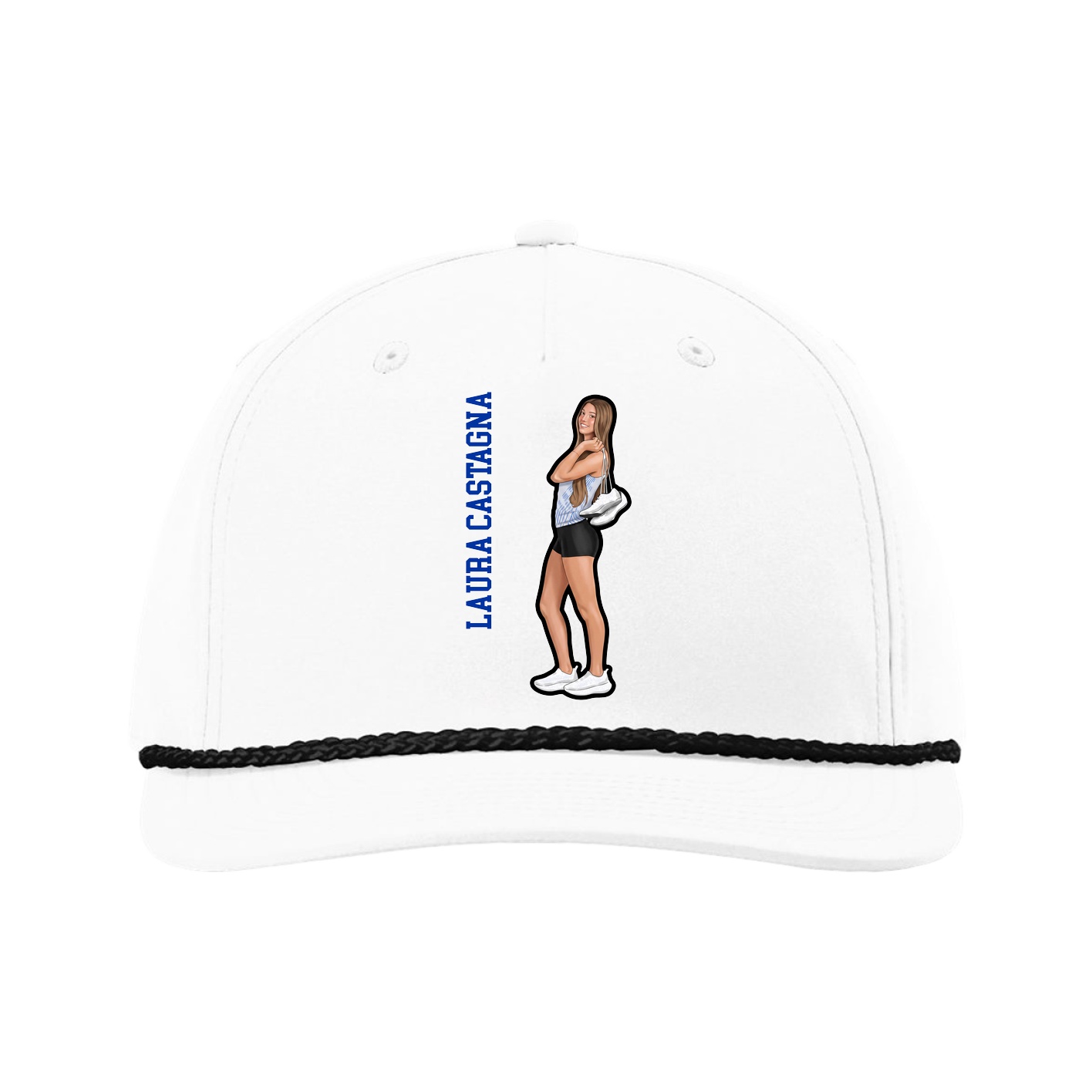 Five-Panel Classic Rope Cap — Name Vertical in White