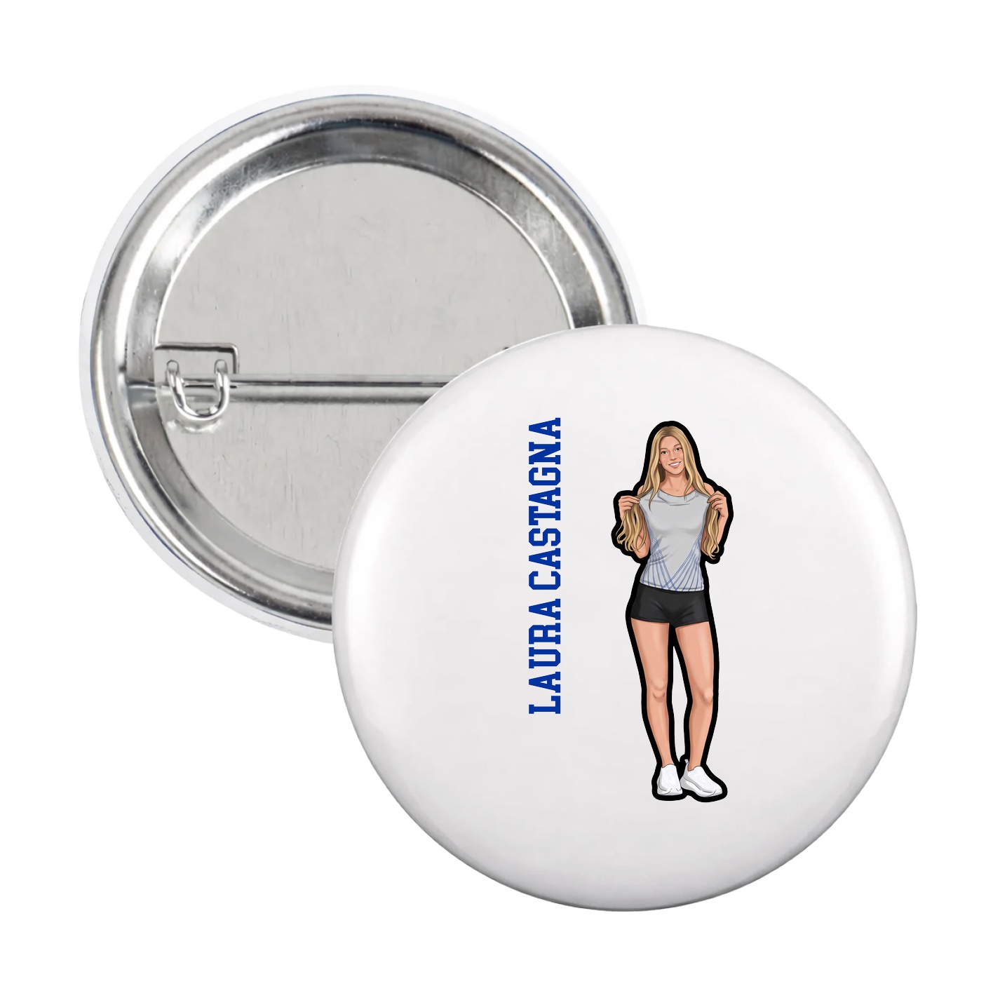 Game Day Button — Name Vertical in White