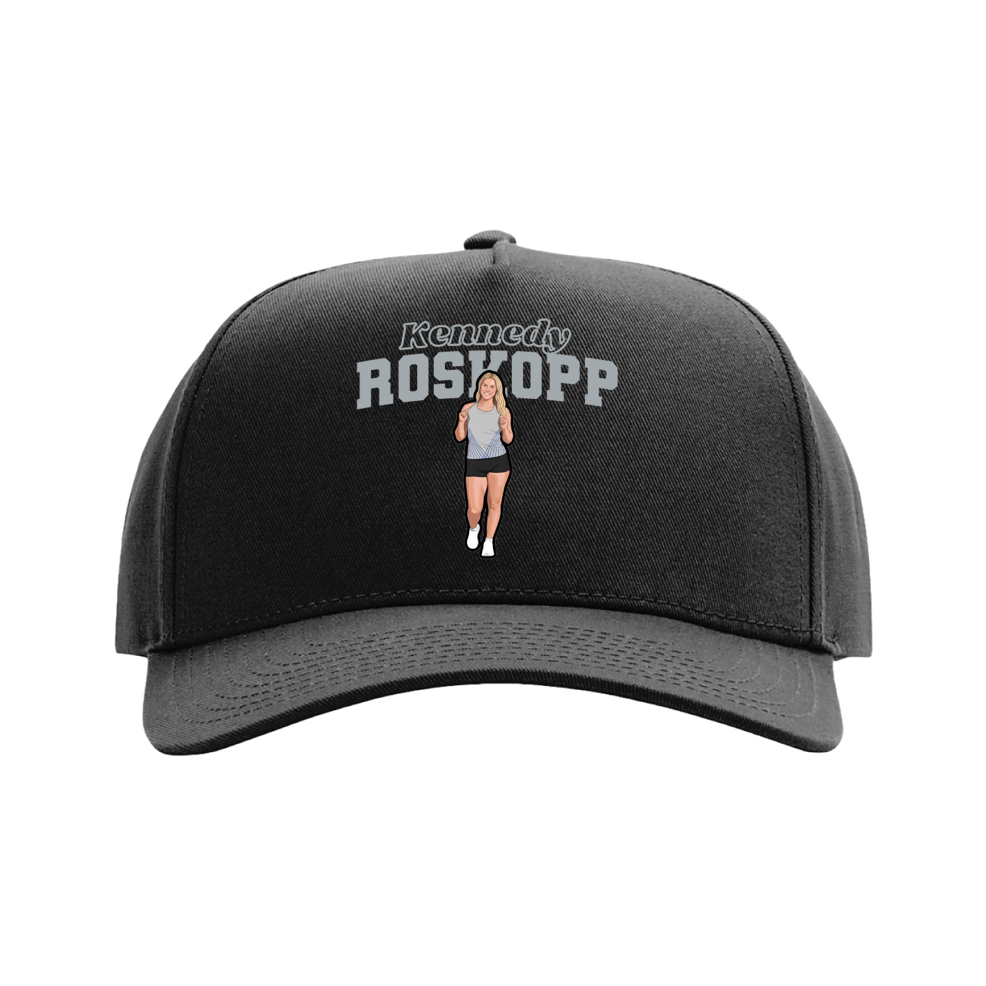 Full Fabric Five-Panel Champ Cap — Name Arch in Black