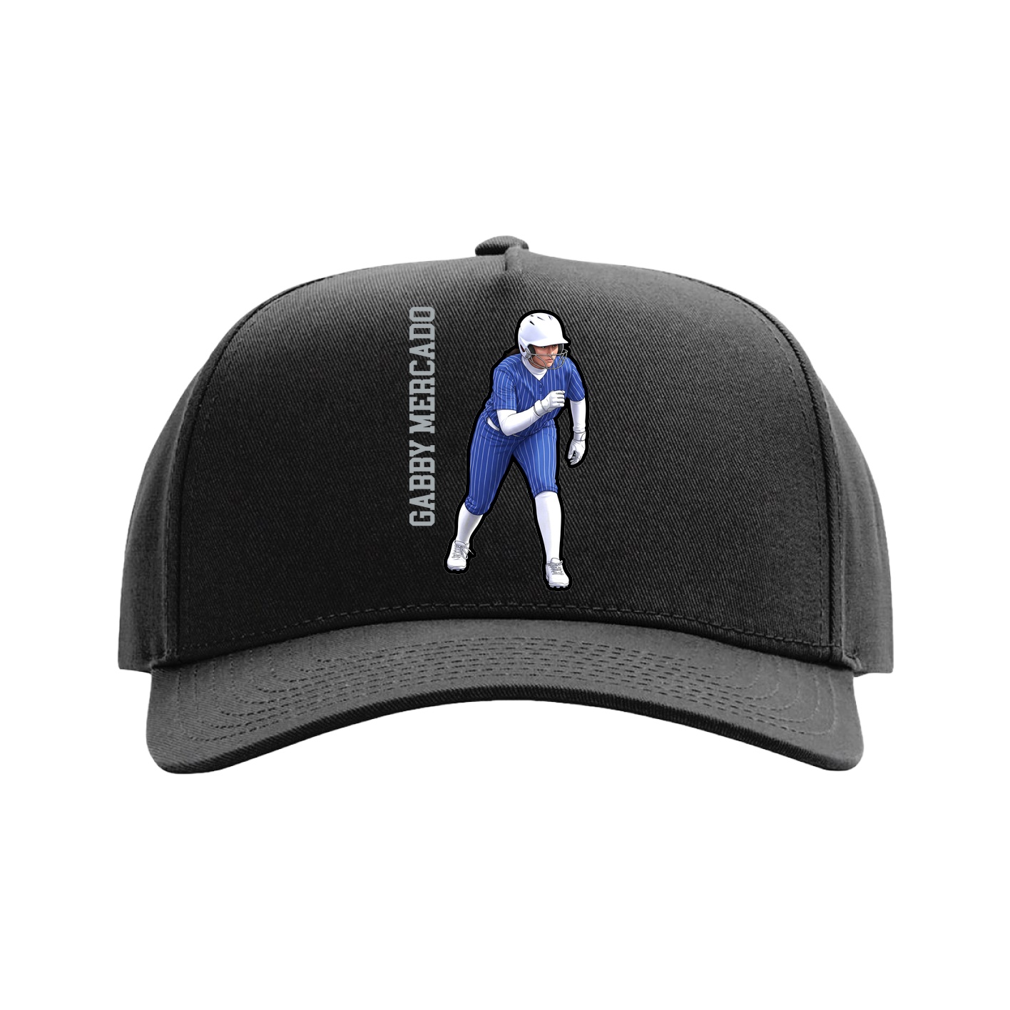 Full Fabric Five-Panel Champ Cap — Name Vertical in Black