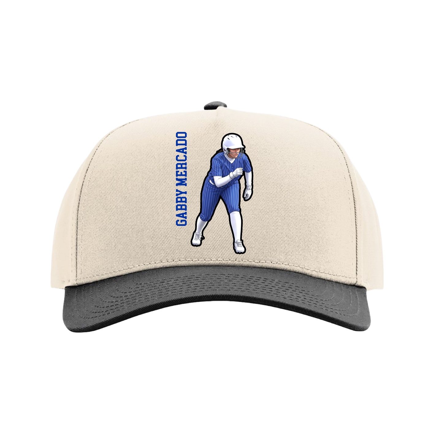 Full Fabric Five-Panel Champ Cap — Name Vertical in Cream/Black