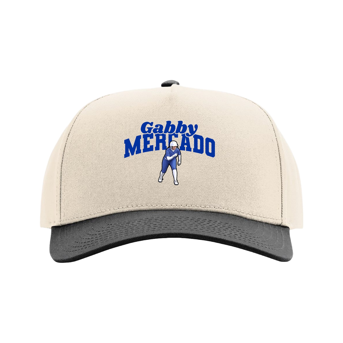 Full Fabric Five-Panel Champ Cap — Signature Arch in Cream/Black