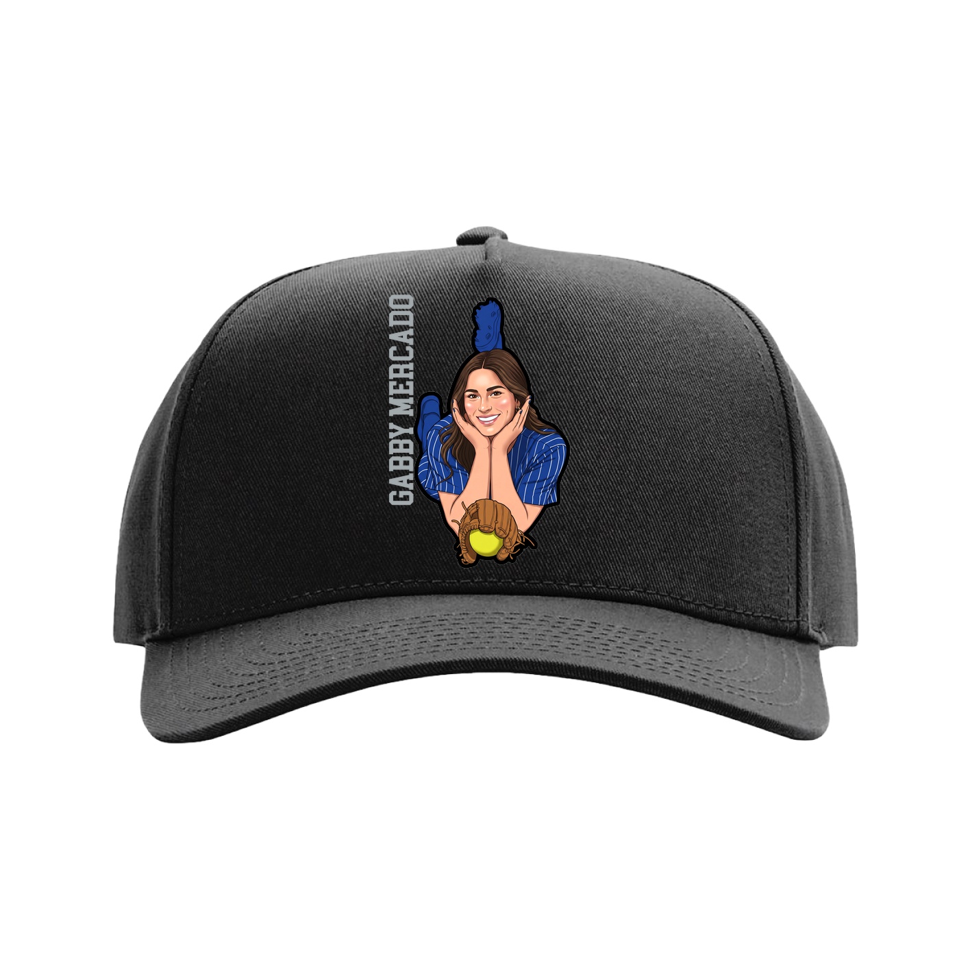 Full Fabric Five-Panel Champ Cap — Name Vertical in Black