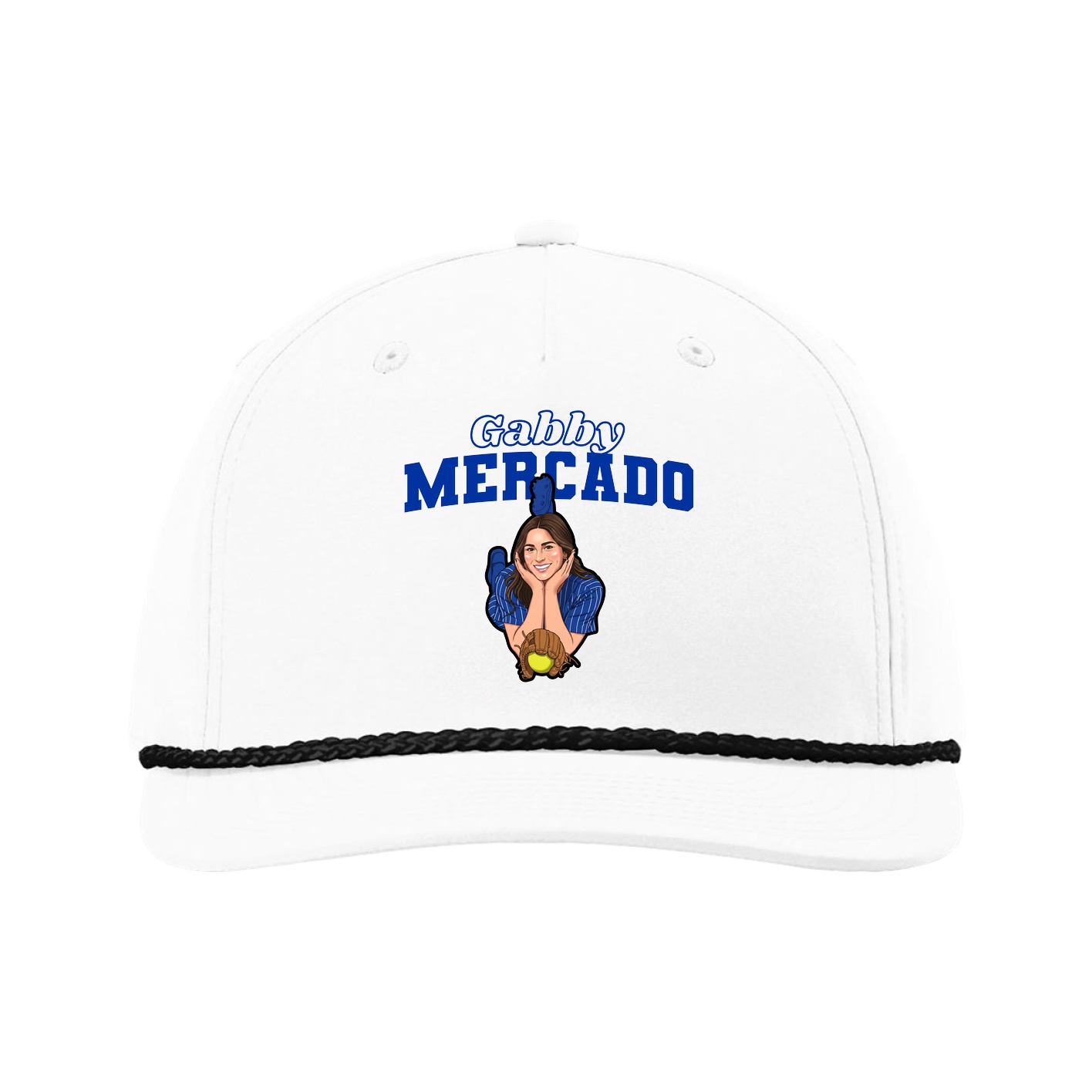 Five-Panel Classic Rope Cap — Name Arch in White
