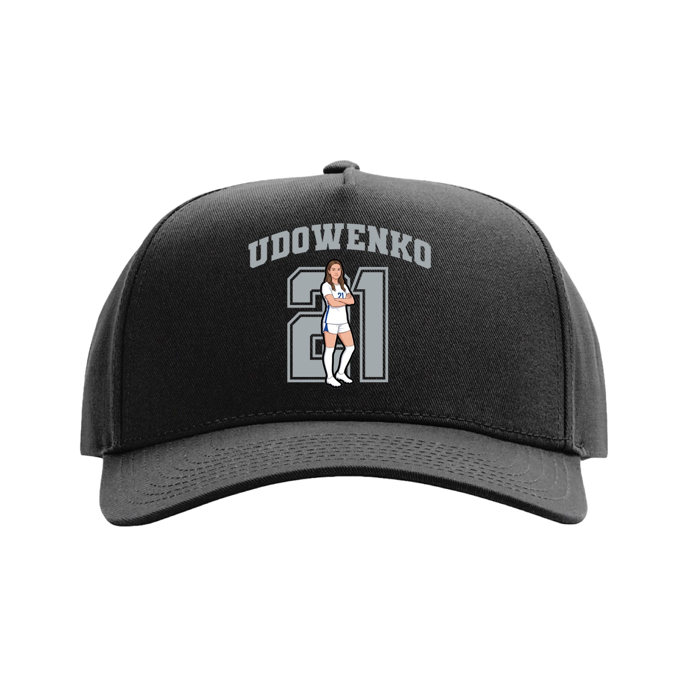 Full Fabric Five-Panel Champ Cap — Number in Black