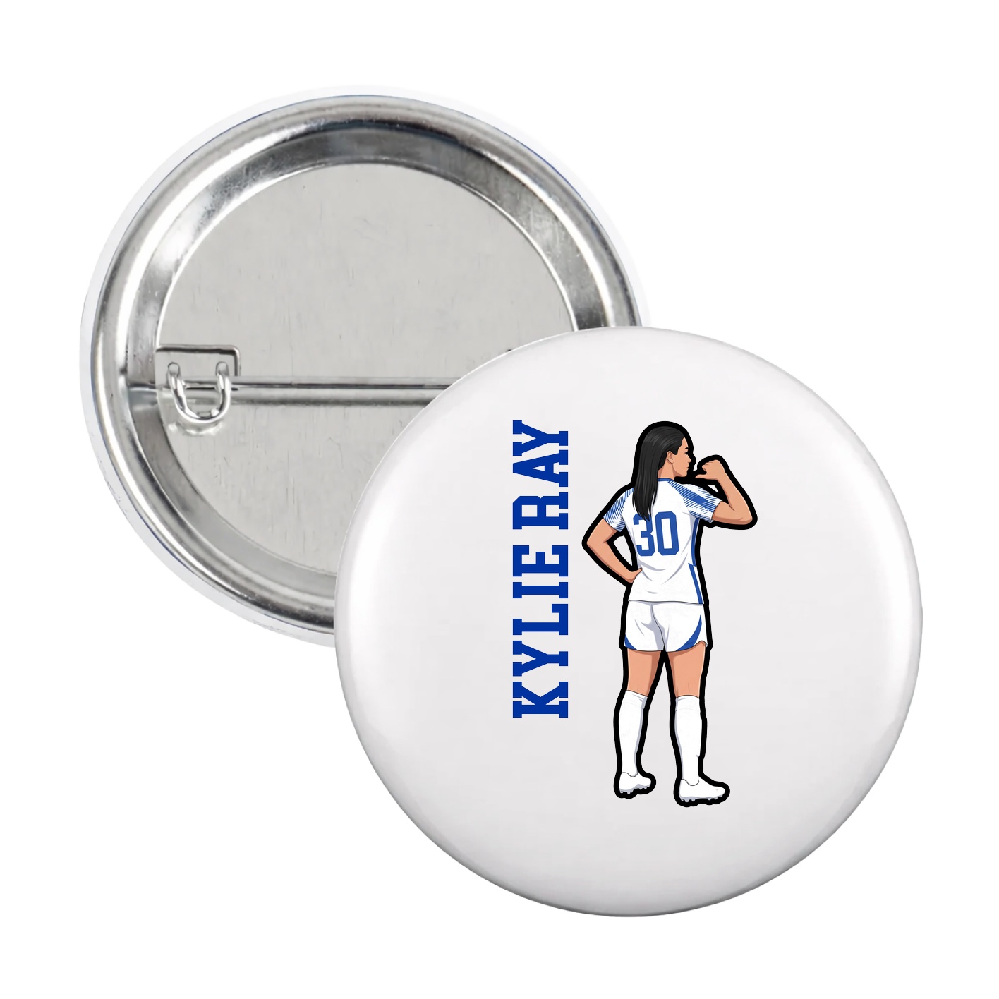 Game Day Button — Name Vertical in White