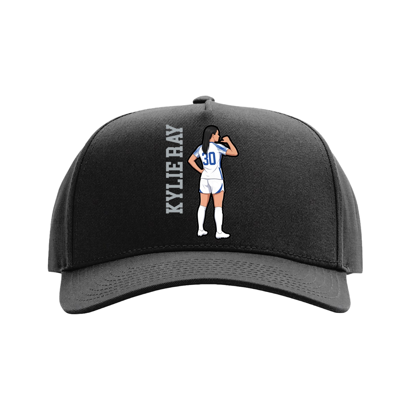 Full Fabric Five-Panel Champ Cap — Name Vertical in Black