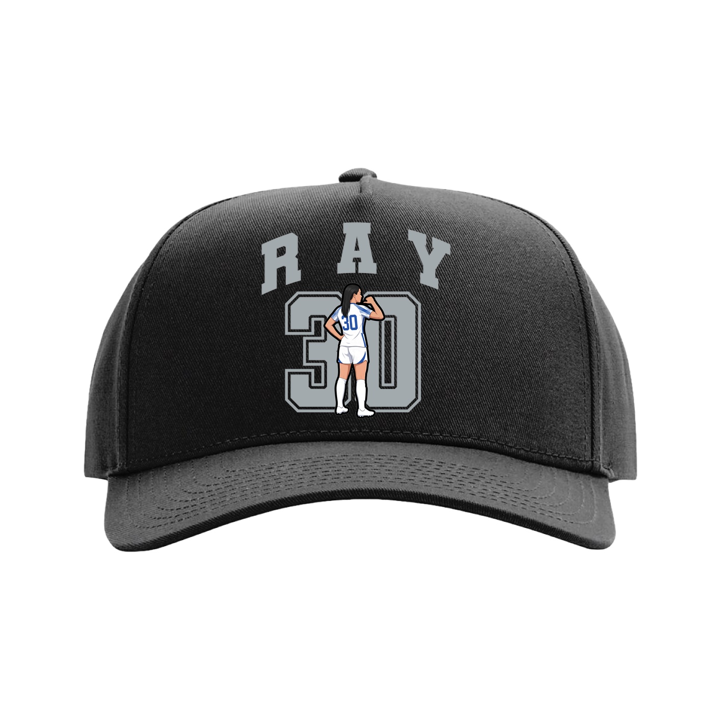 Full Fabric Five-Panel Champ Cap — Number in Black