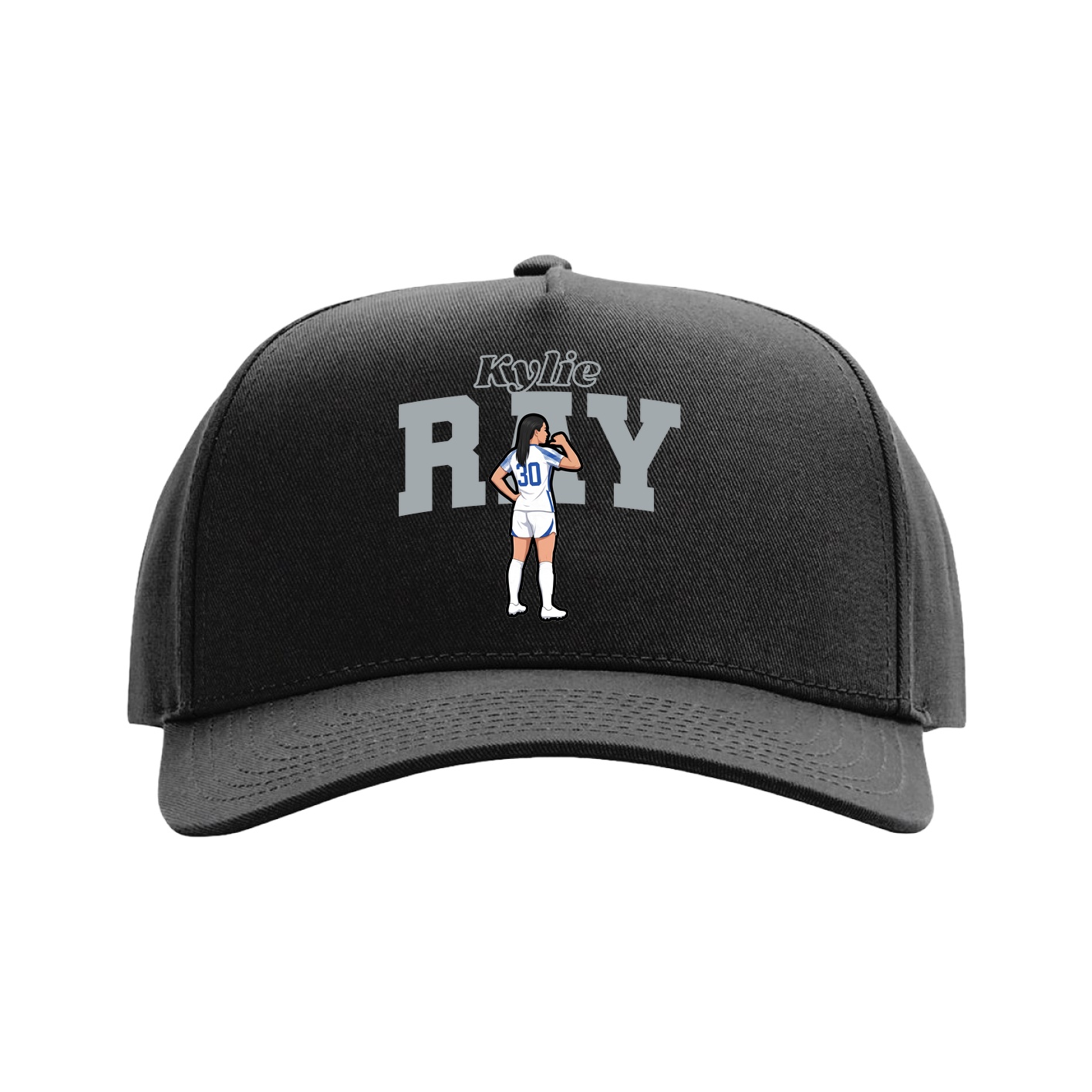 Full Fabric Five-Panel Champ Cap — Name Arch in Black