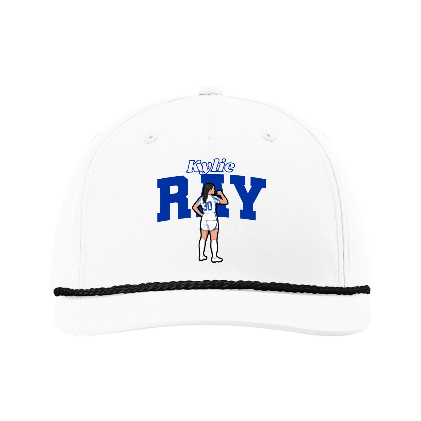 Five-Panel Classic Rope Cap — Name Arch in White