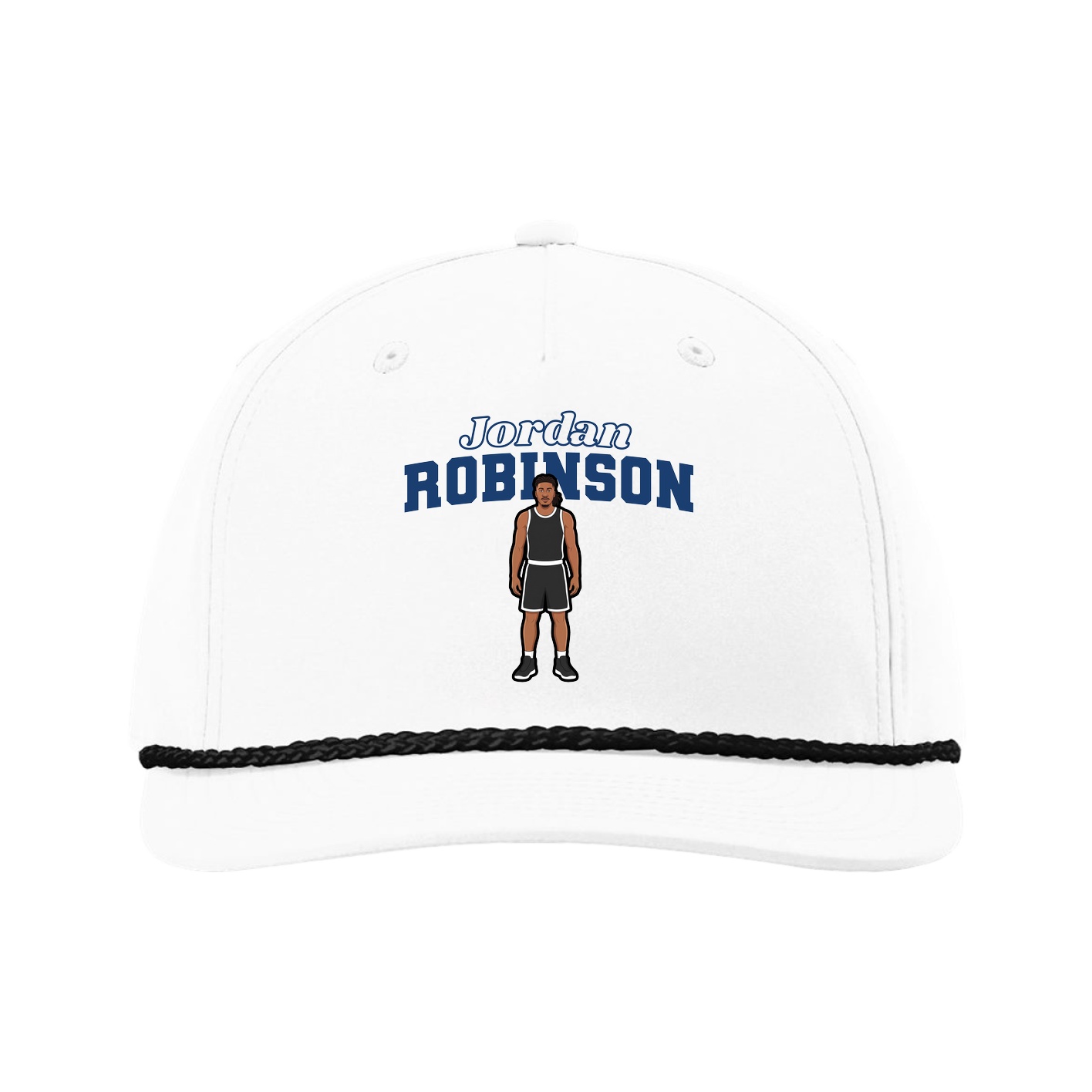 Five-Panel Classic Rope Cap — Name Arch in White