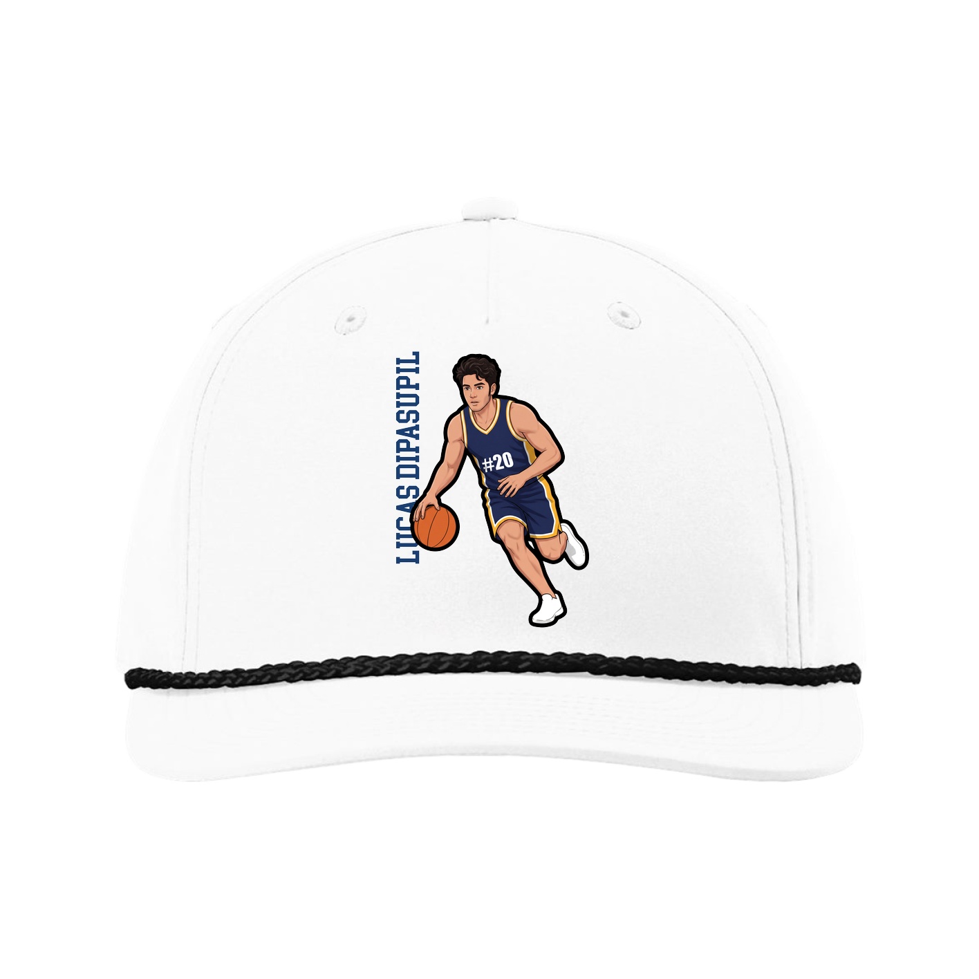 Five-Panel Classic Rope Cap — Name Vertical in White