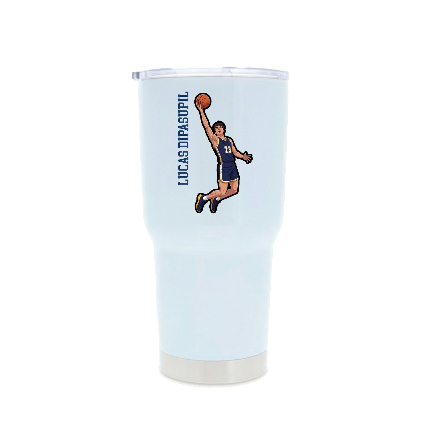 30oz Stainless Steel Tumbler — Name Vertical in White