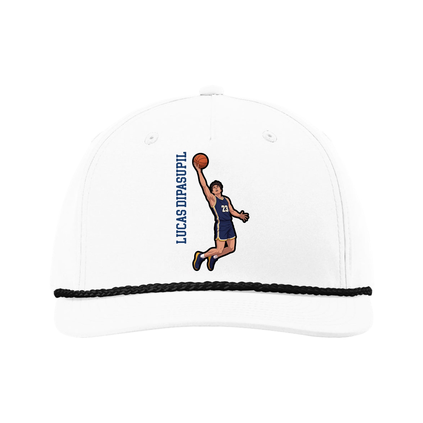 Five-Panel Classic Rope Cap — Name Vertical in White