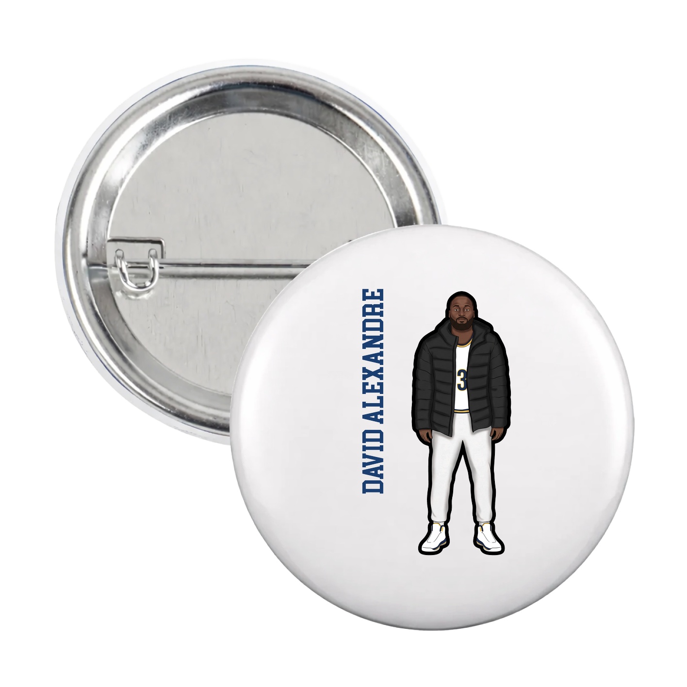 Game Day Button — Name Vertical in White