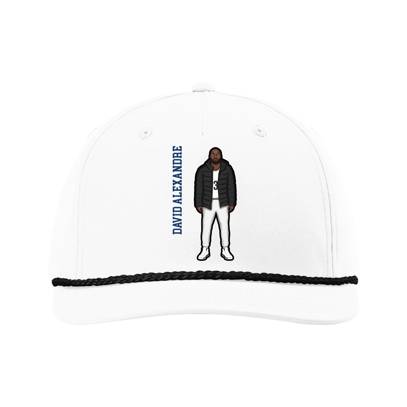 Five-Panel Classic Rope Cap — Name Vertical in White