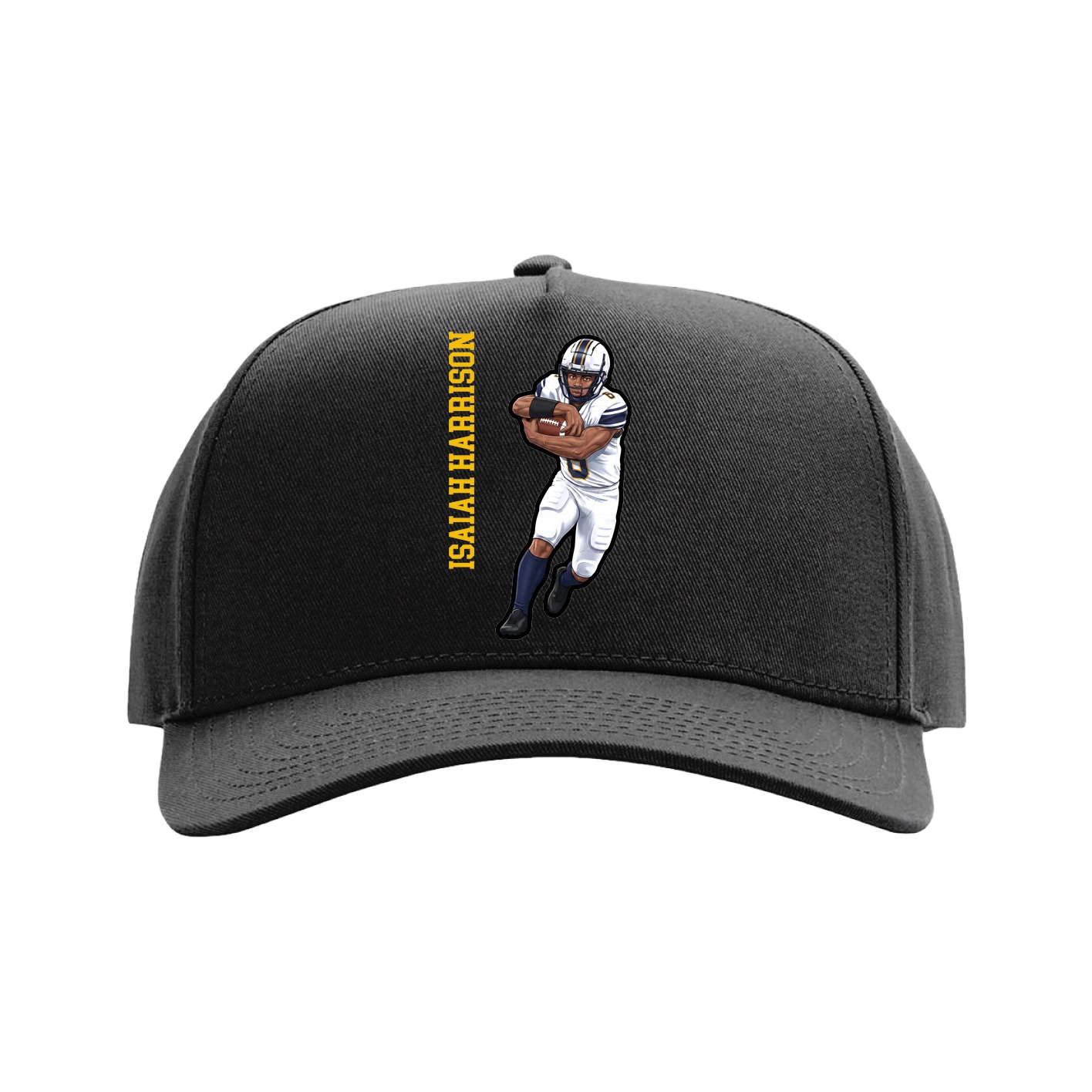 Full Fabric Five-Panel Champ Cap — Name Vertical in Black