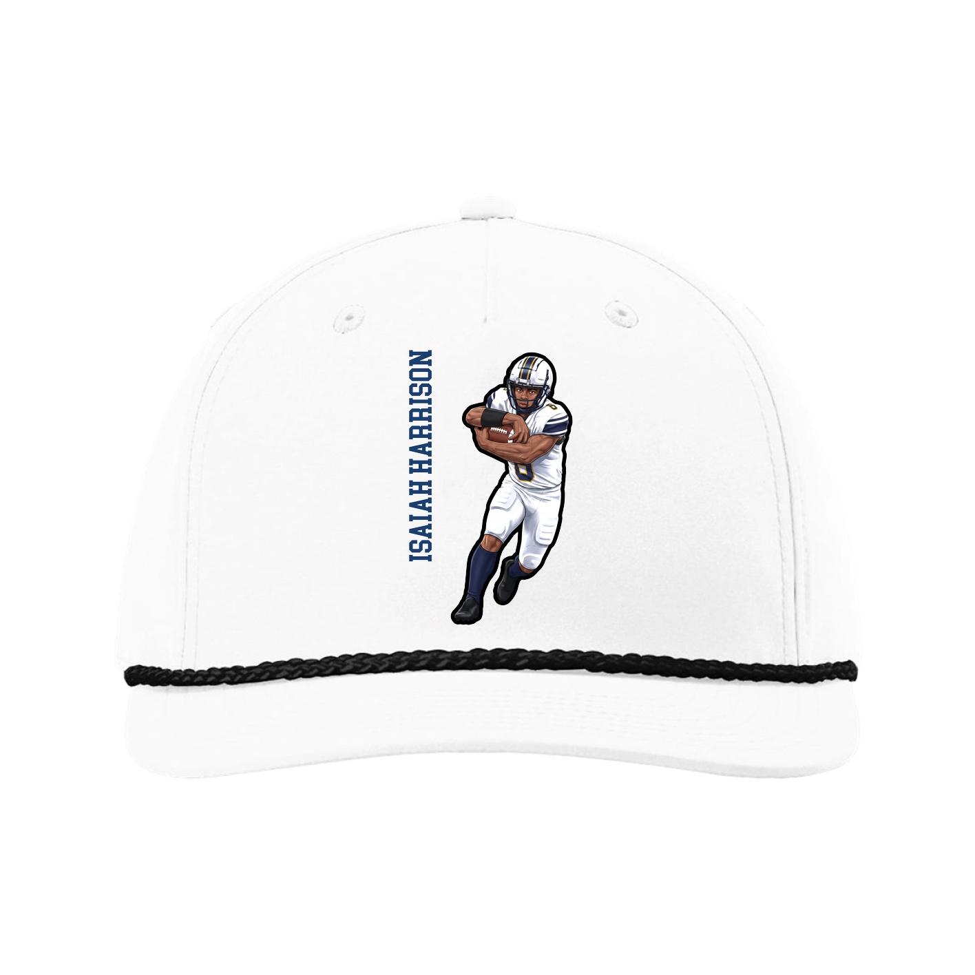 Five-Panel Classic Rope Cap — Name Vertical in White