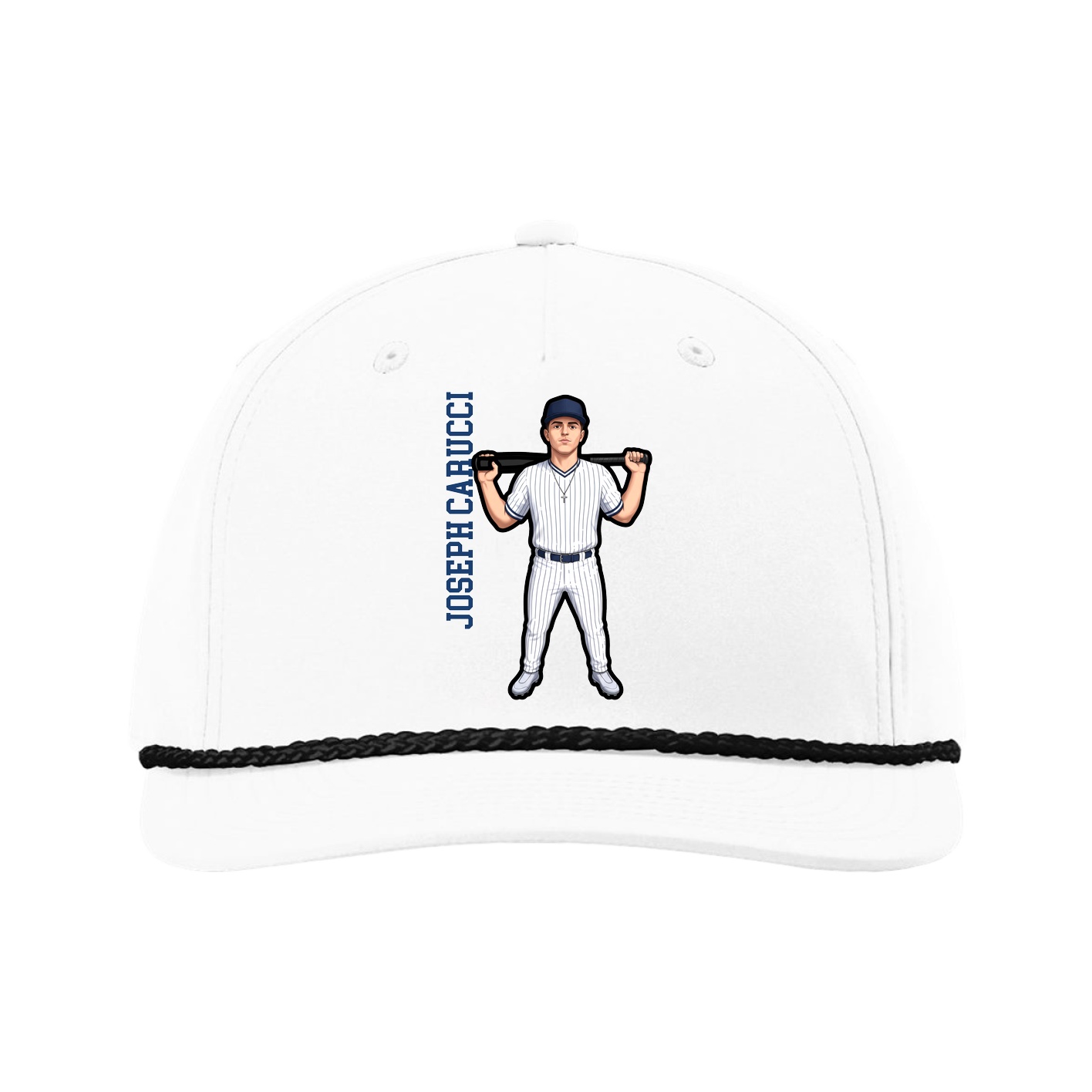 Five-Panel Classic Rope Cap — Name Vertical in White