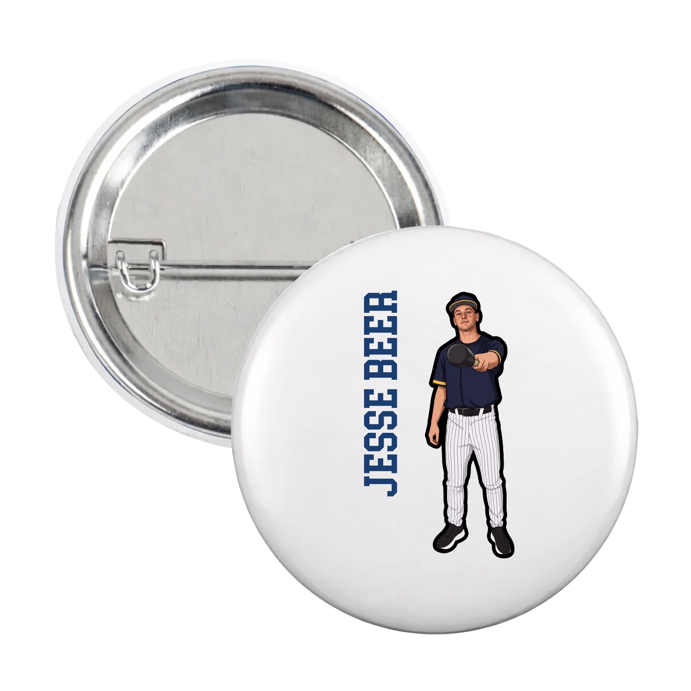 Game Day Button — Name Vertical in White