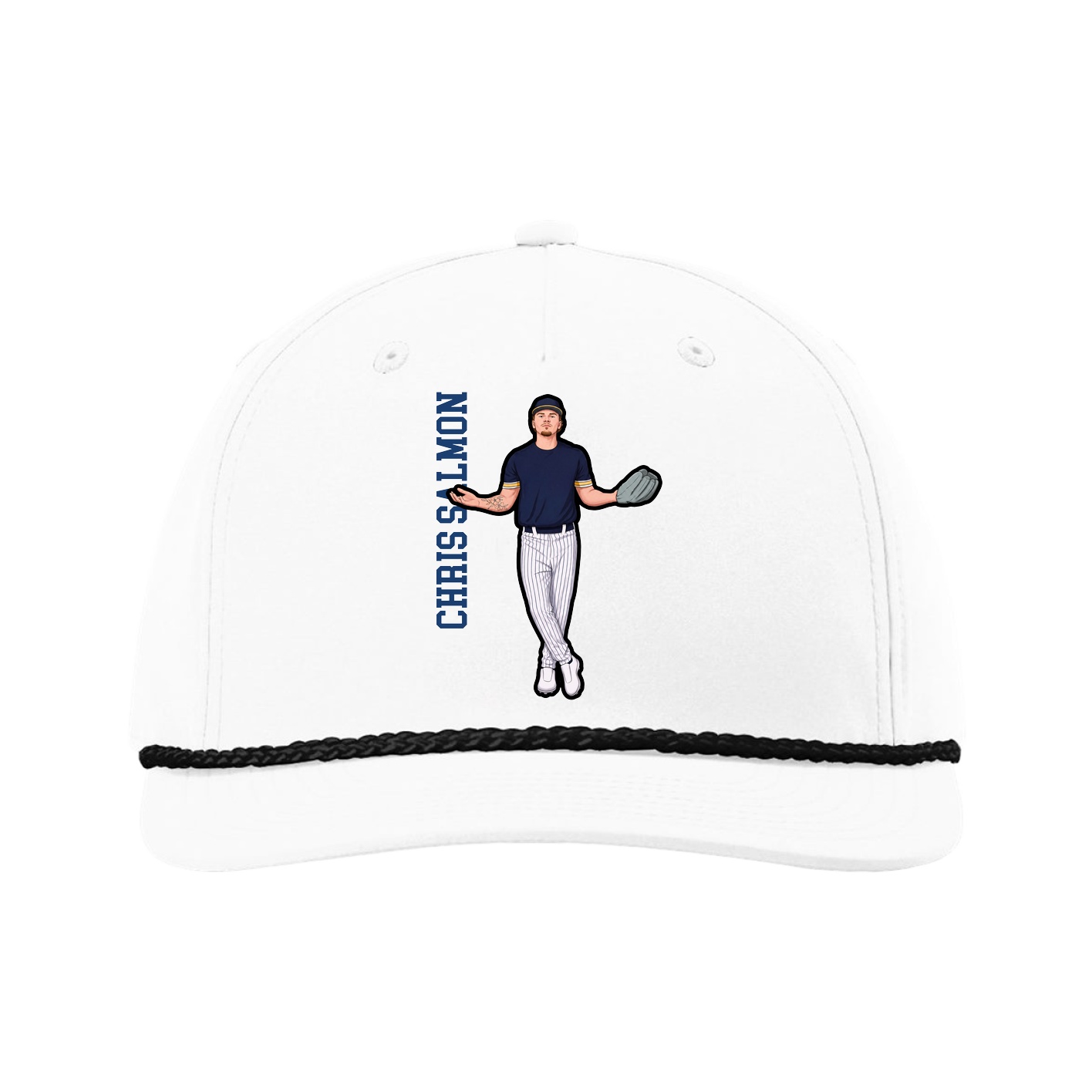 Five-Panel Classic Rope Cap — Name Vertical in White