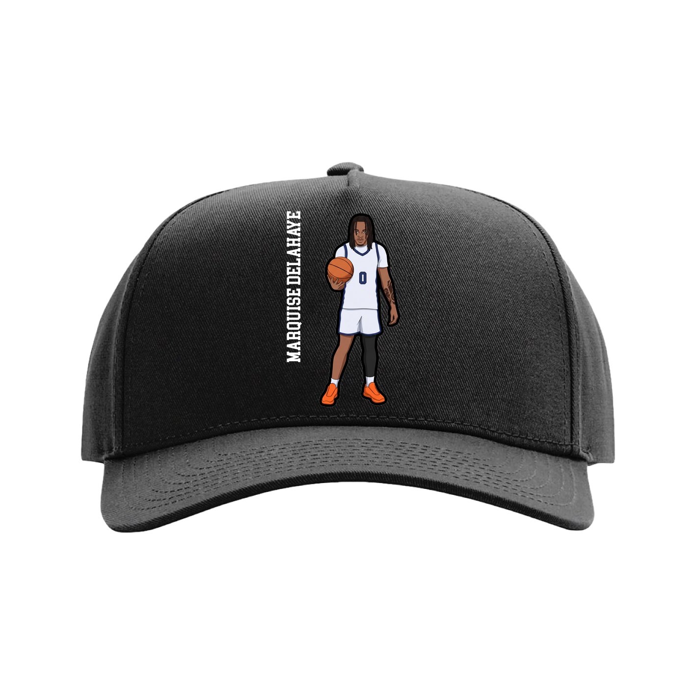 Full Fabric Five-Panel Champ Cap — Name Vertical in Black