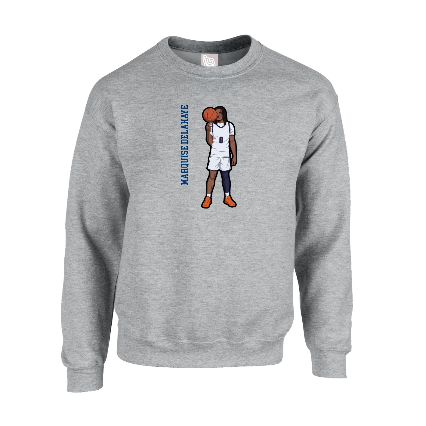 Fleece Crew — Name Vertical in Grey