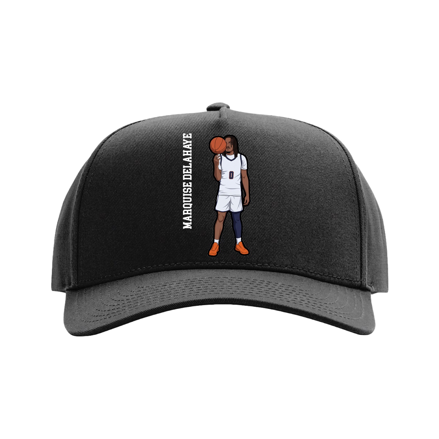 Full Fabric Five-Panel Champ Cap — Name Vertical in Black