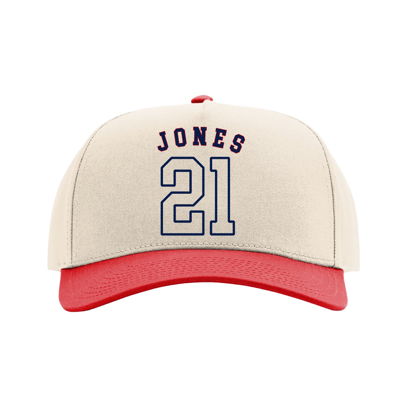 Full Fabric Five-Panel Champ Cap — Shirsey Arch in Cream/Red