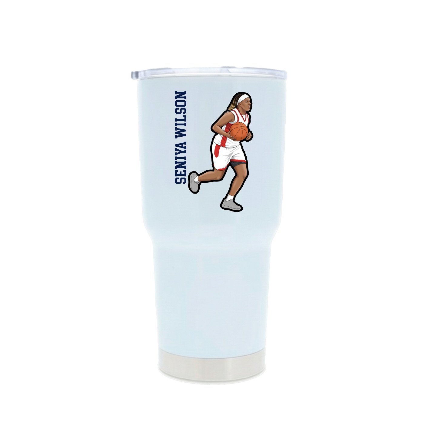 30oz Stainless Steel Tumbler — Name Vertical in White