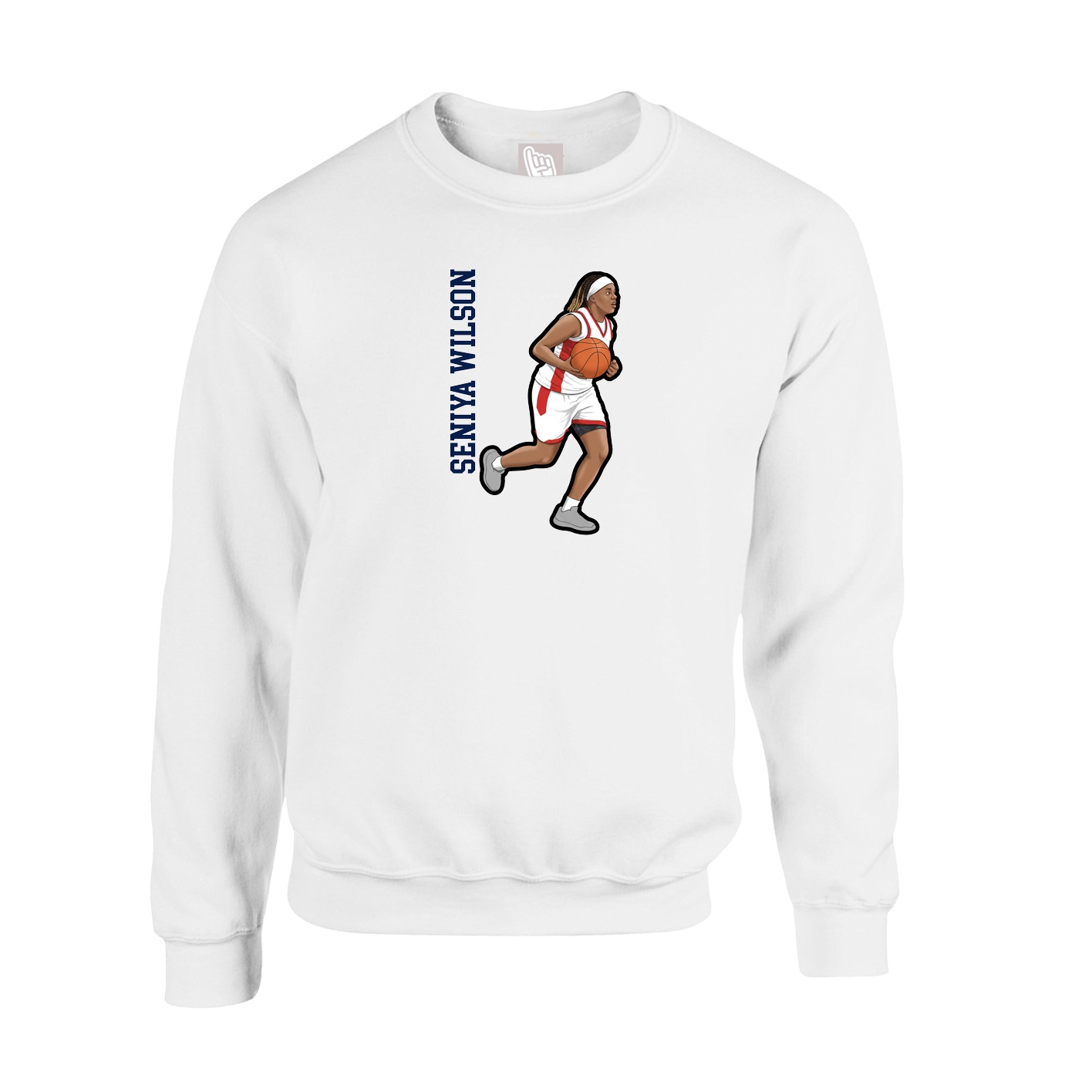 Fleece Crew — Name Vertical in White