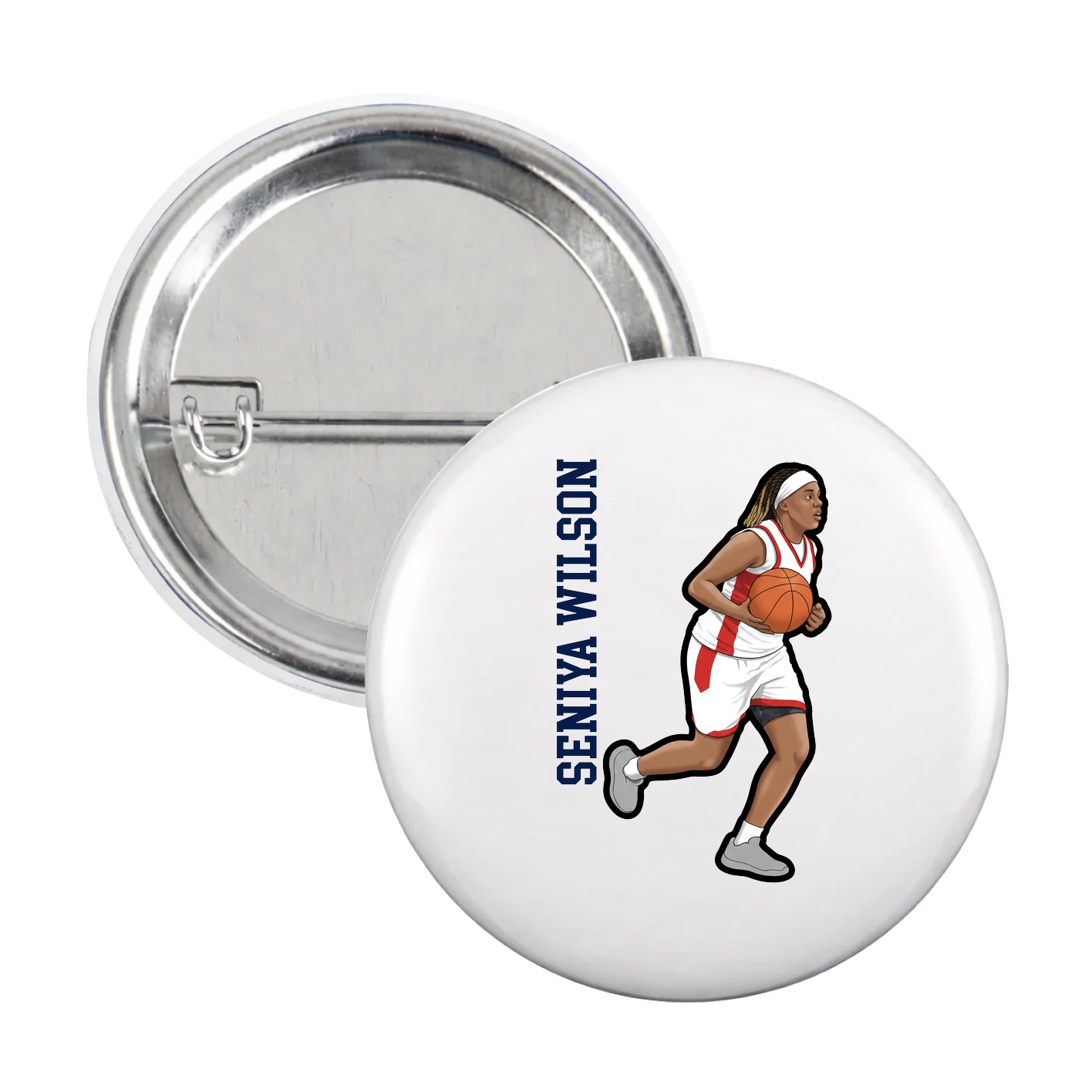 Game Day Button — Name Vertical in White
