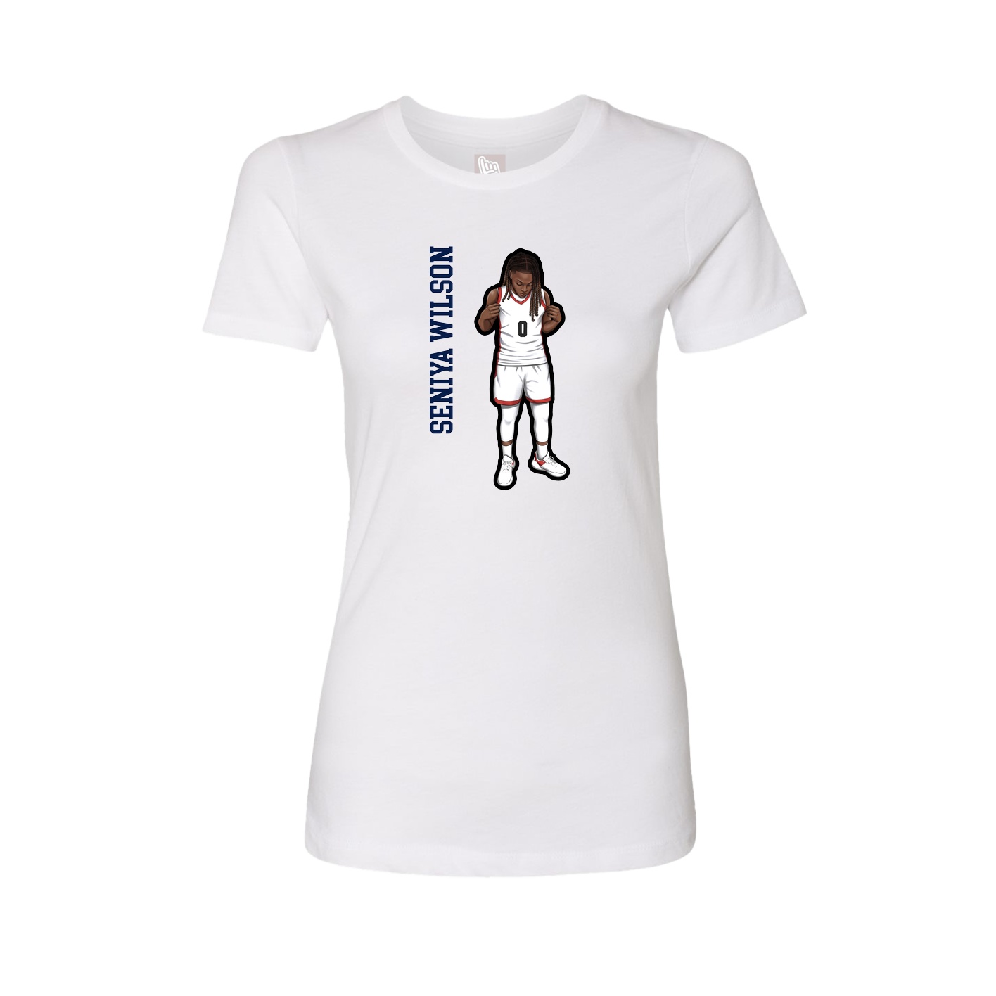 Fitted Women's Tee — Name Vertical in White