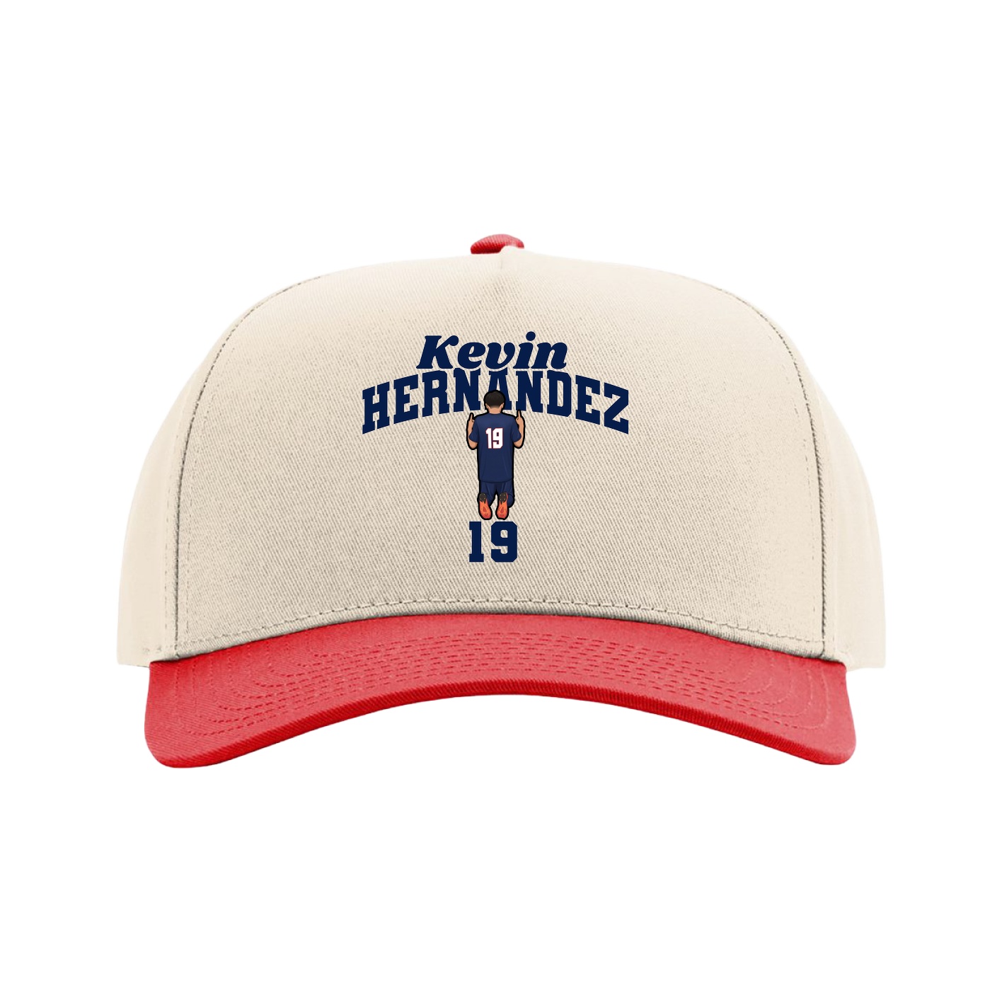 Full Fabric Five-Panel Champ Cap — Signature Arch in Cream/Red