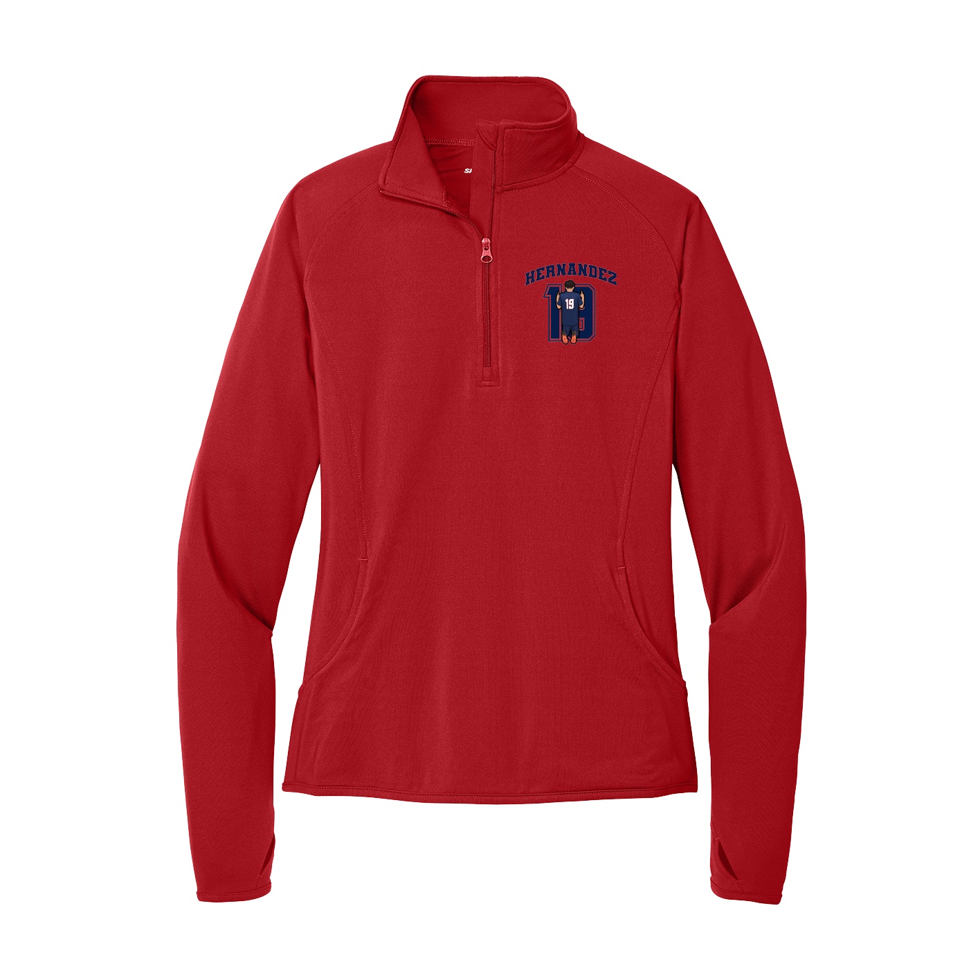Women's Q-Zip Pullover — Number in Red