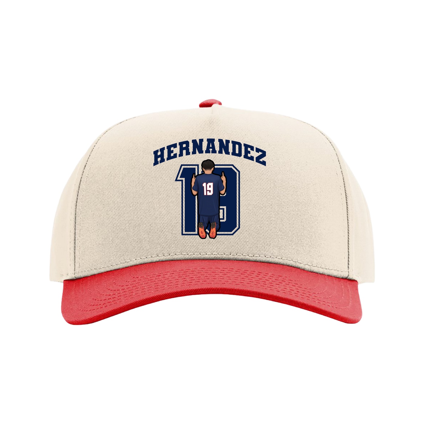 Full Fabric Five-Panel Champ Cap — Number in Cream/Red